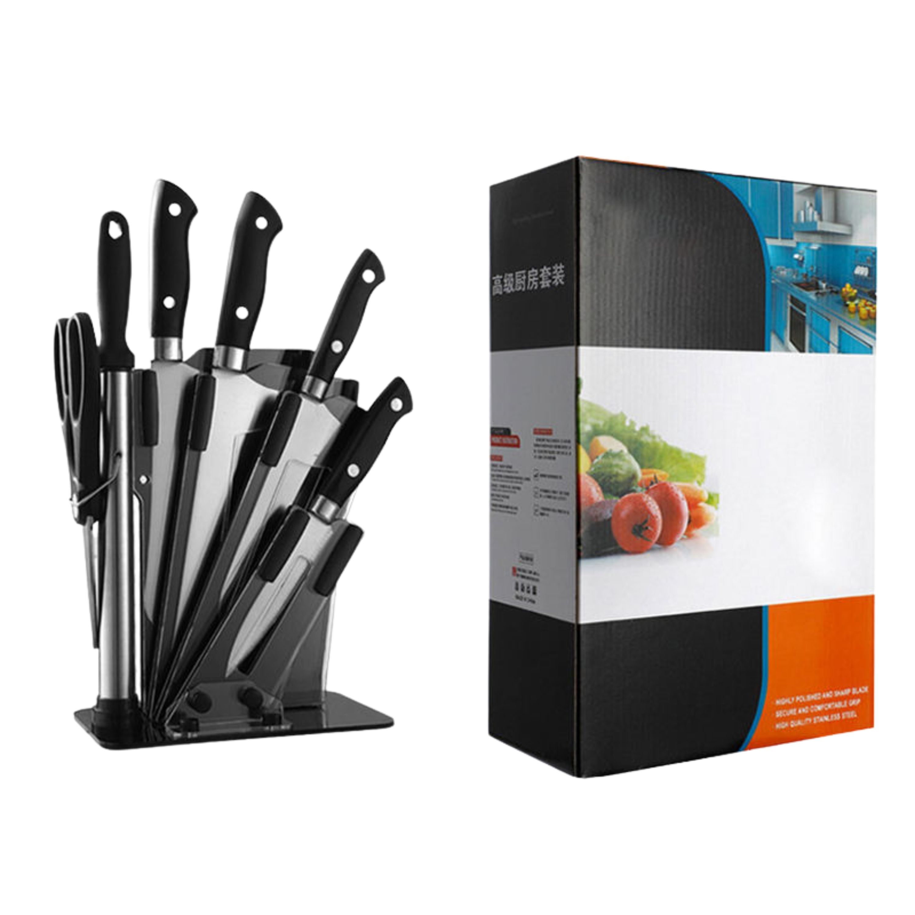Kitcheniva 7-Piece Stainless Steel Knife Set with Plastic Block and Handle