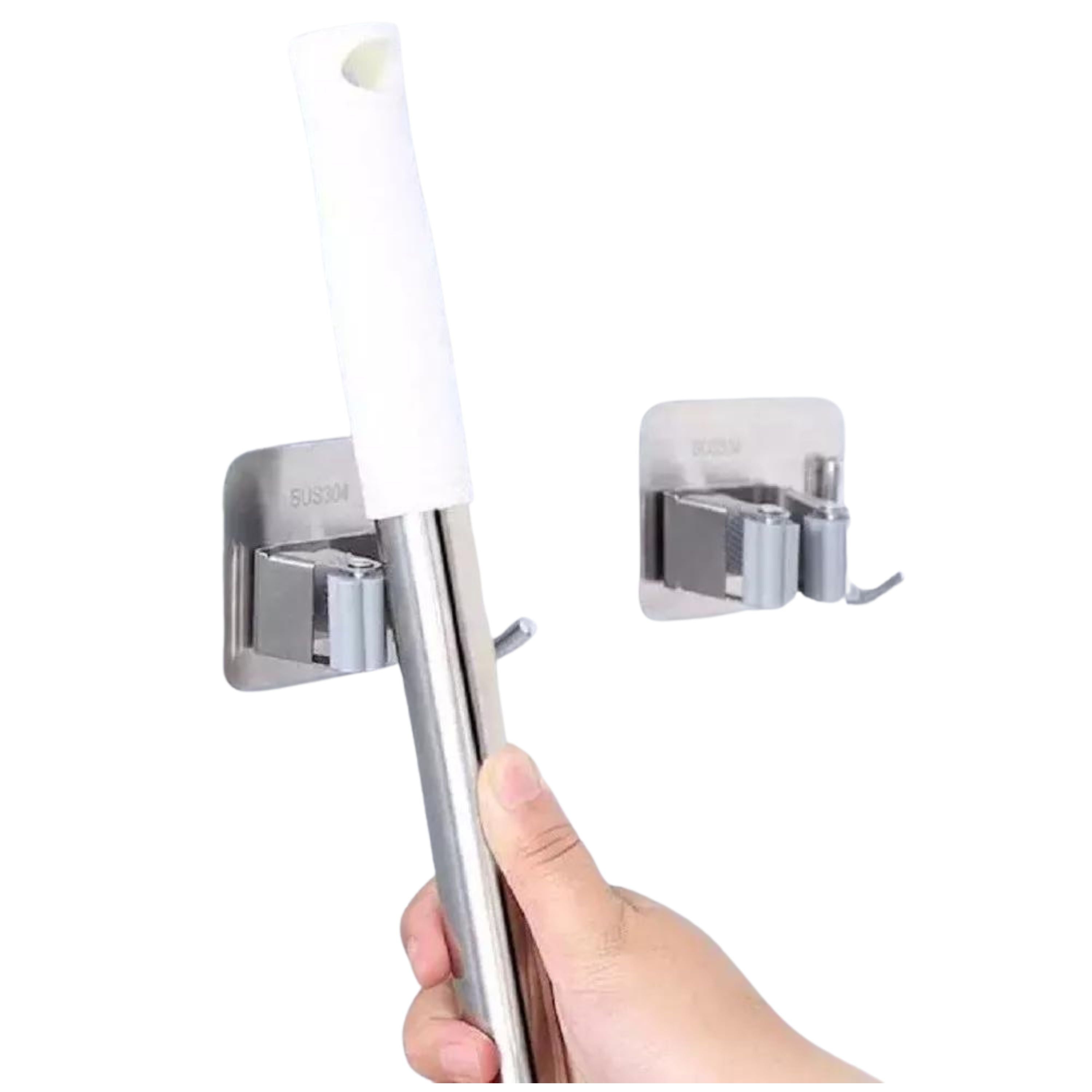 Kitcheniva Stainless Steel Mop & Broom Holder Set 4 Pcs