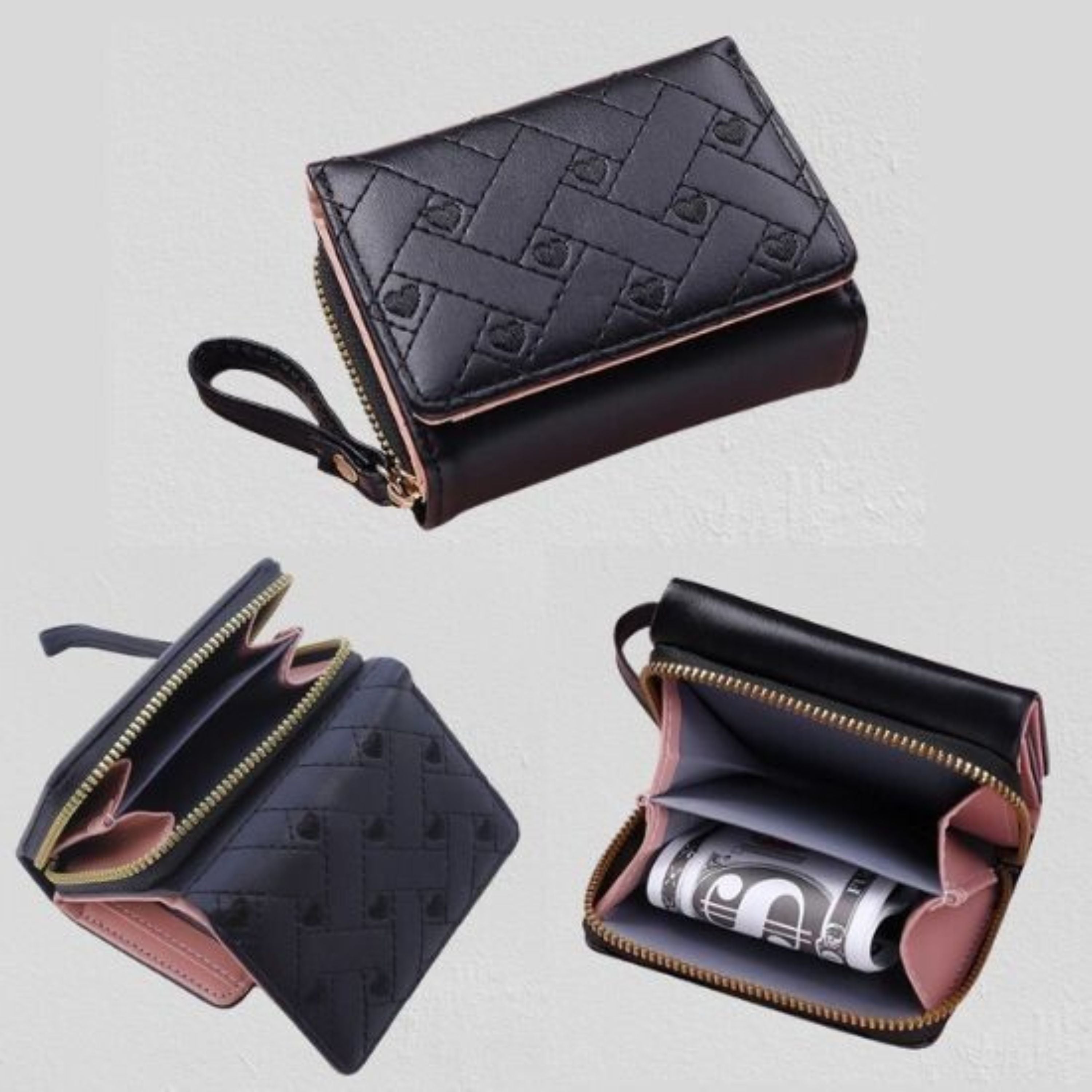 Kitcheniva Women's Heart Embroidered Wallet Black