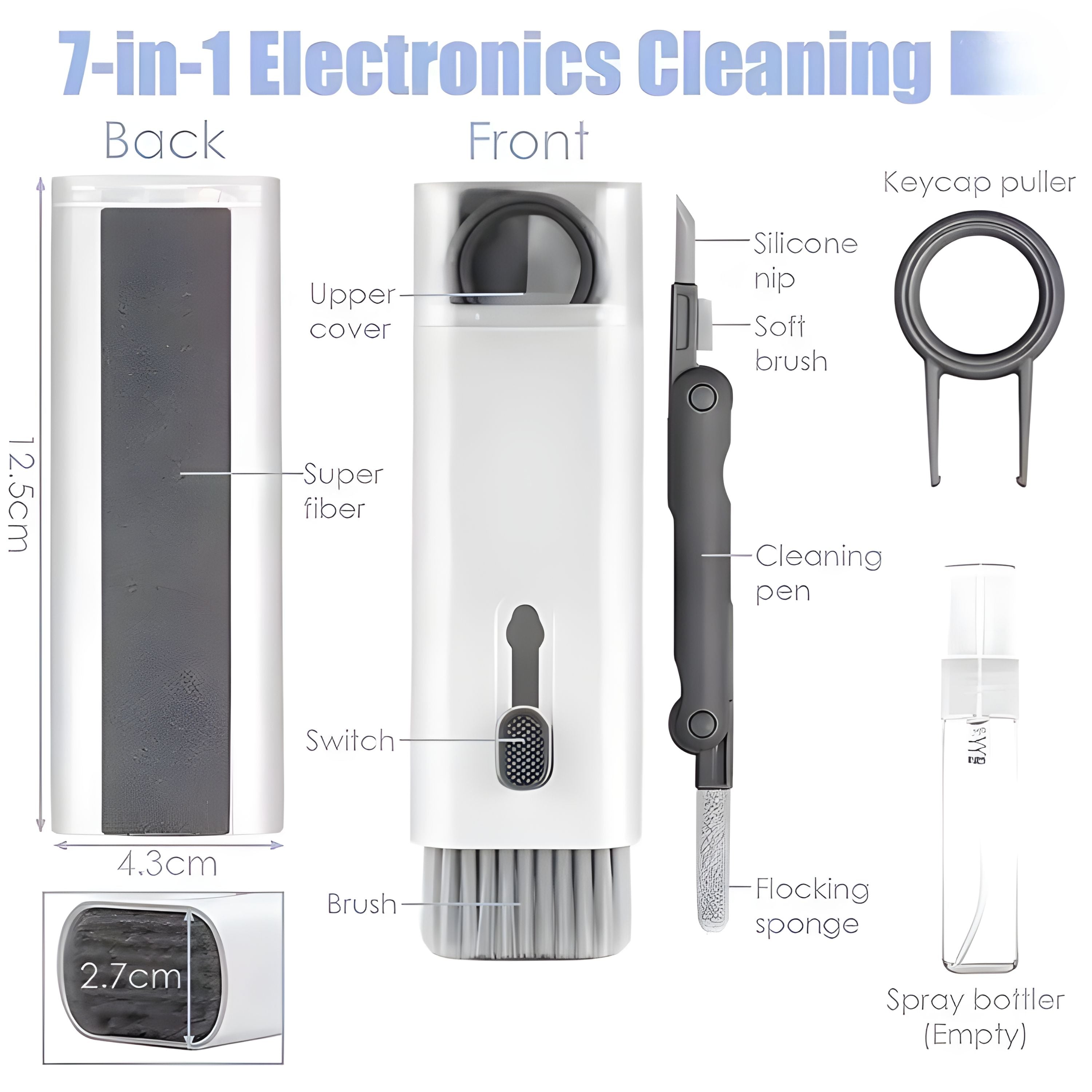 7-in-1 Keyboard & Electronics Cleaning Kit – Keycap Puller, Brush, Earbud Cleaning Pen for Laptop, PC, Headset