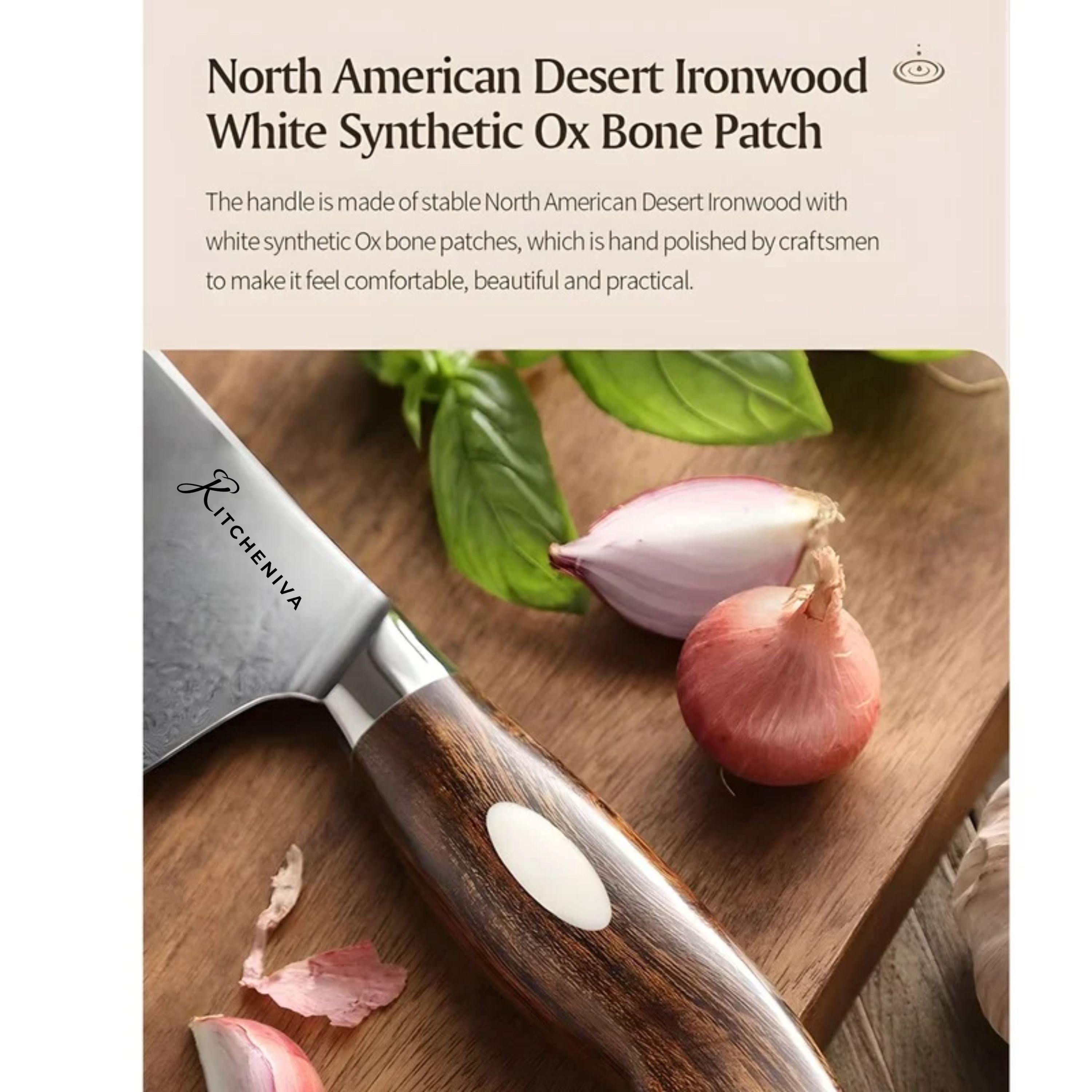 Kitcheniva 8-Inch 110 Layer Dual Core Damascus Steel Chefs Knife with Iron Wood Handle