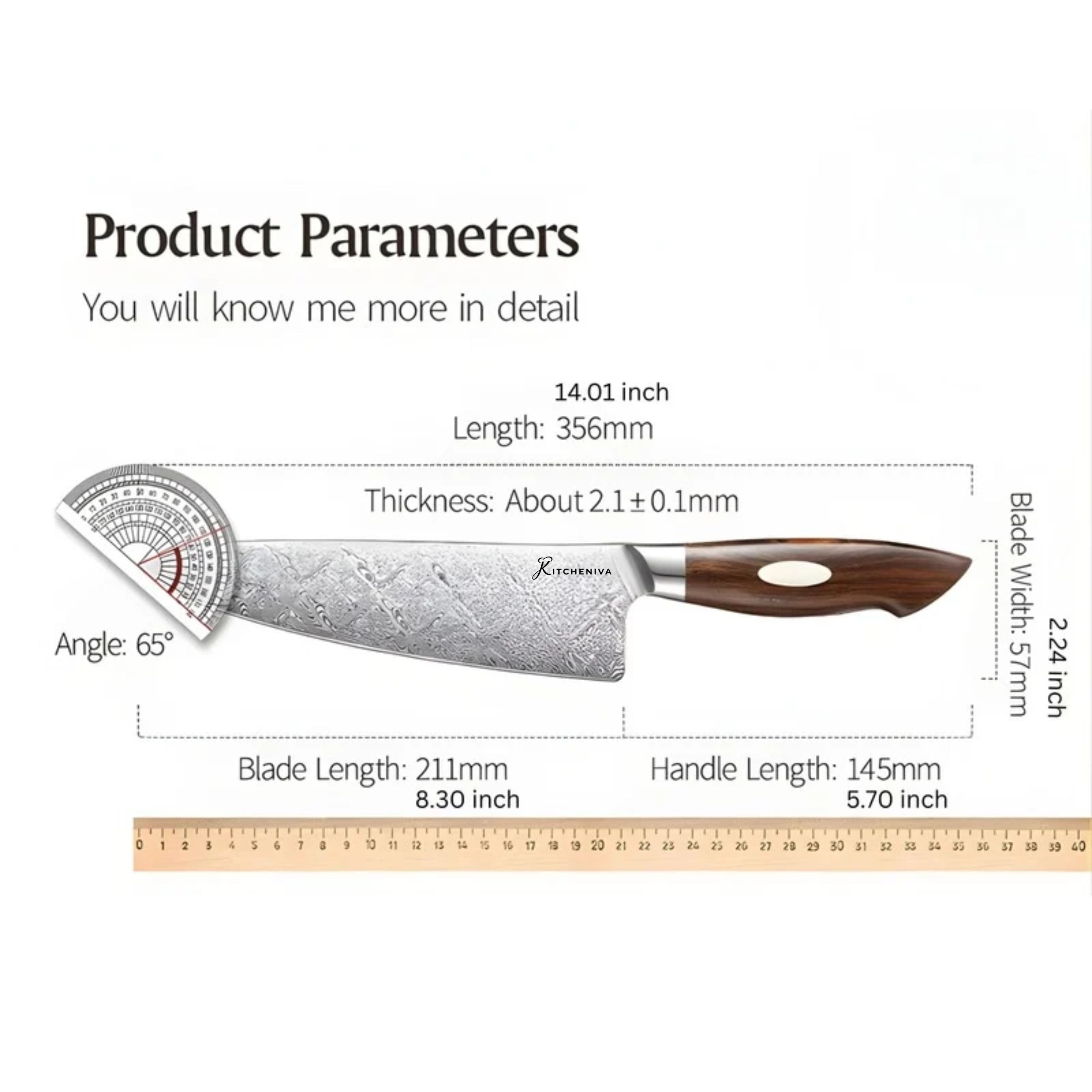 Kitcheniva 8" 110 Layer Dual Core Damascus Steel Chefs Knife with Iron Wood Handle