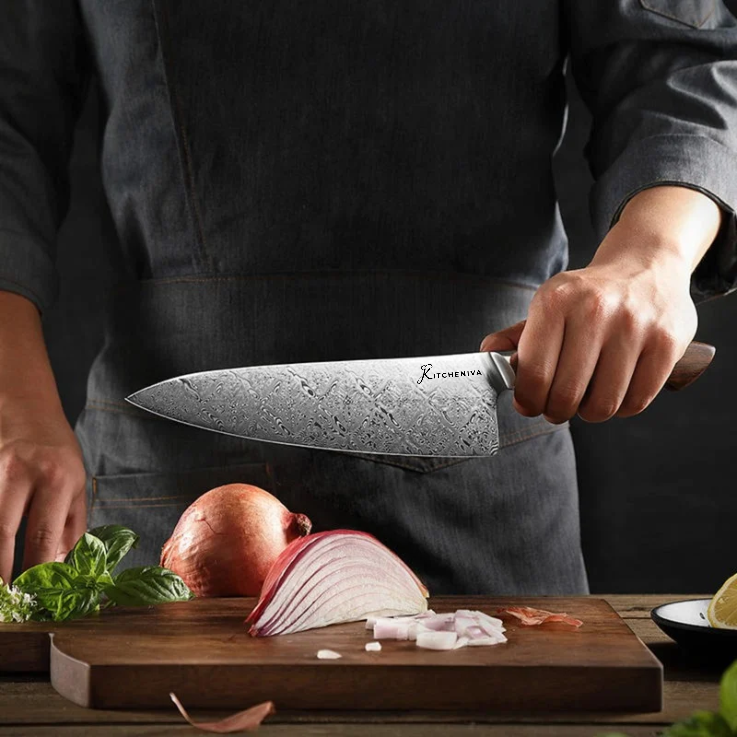 Kitcheniva 8-Inch 110 Layer Dual Core Damascus Steel Chefs Knife with Iron Wood Handle