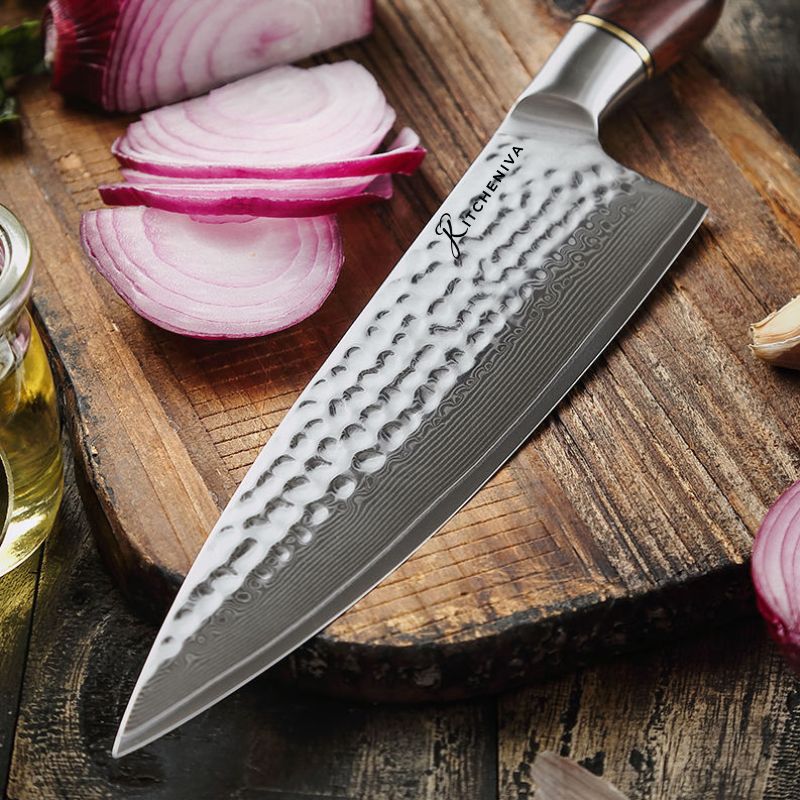 Kitcheniva 8-Inch 73 Layer Damascus Powder Steel Chefs Knife with Rose Wood Handle