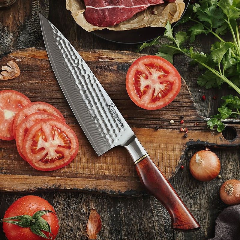 Kitcheniva 8-Inch 73 Layer Damascus Powder Steel Chefs Knife with Rose Wood Handle