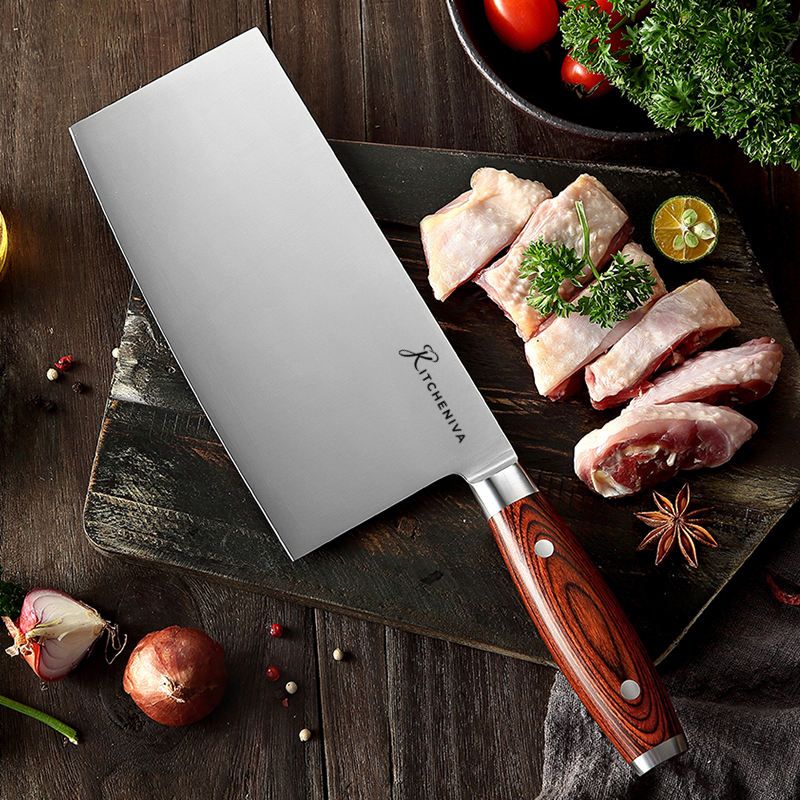 Kitcheniva 8-Inch German Stainless Steel Kitchen Cleaver with Pakka Wood Handle