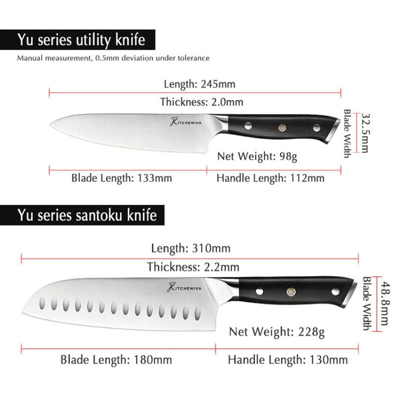 Kitcheniva 3-Piece German Stainless Steel Kitchen Knife Set with Ebony Wood Handle