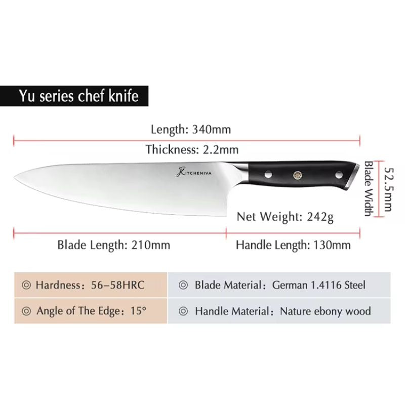 Kitcheniva 3-Piece German Stainless Steel Kitchen Knife Set with Ebony Wood Handle