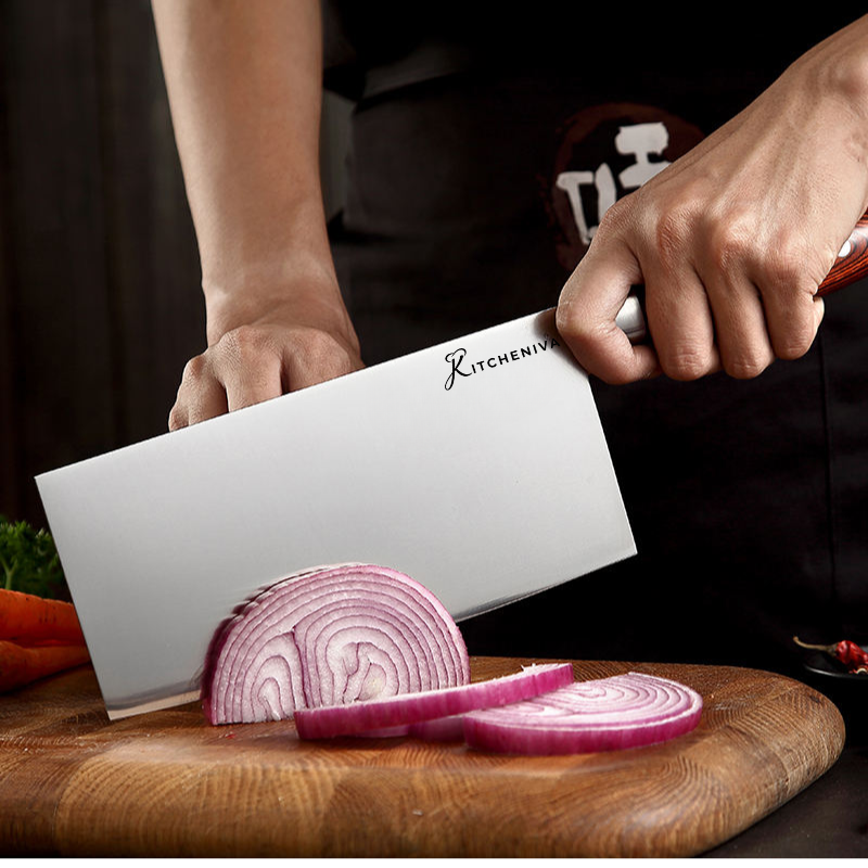 Kitcheniva 8-Inch German Stainless Steel Kitchen Cleaver with Pakka Wood Handle