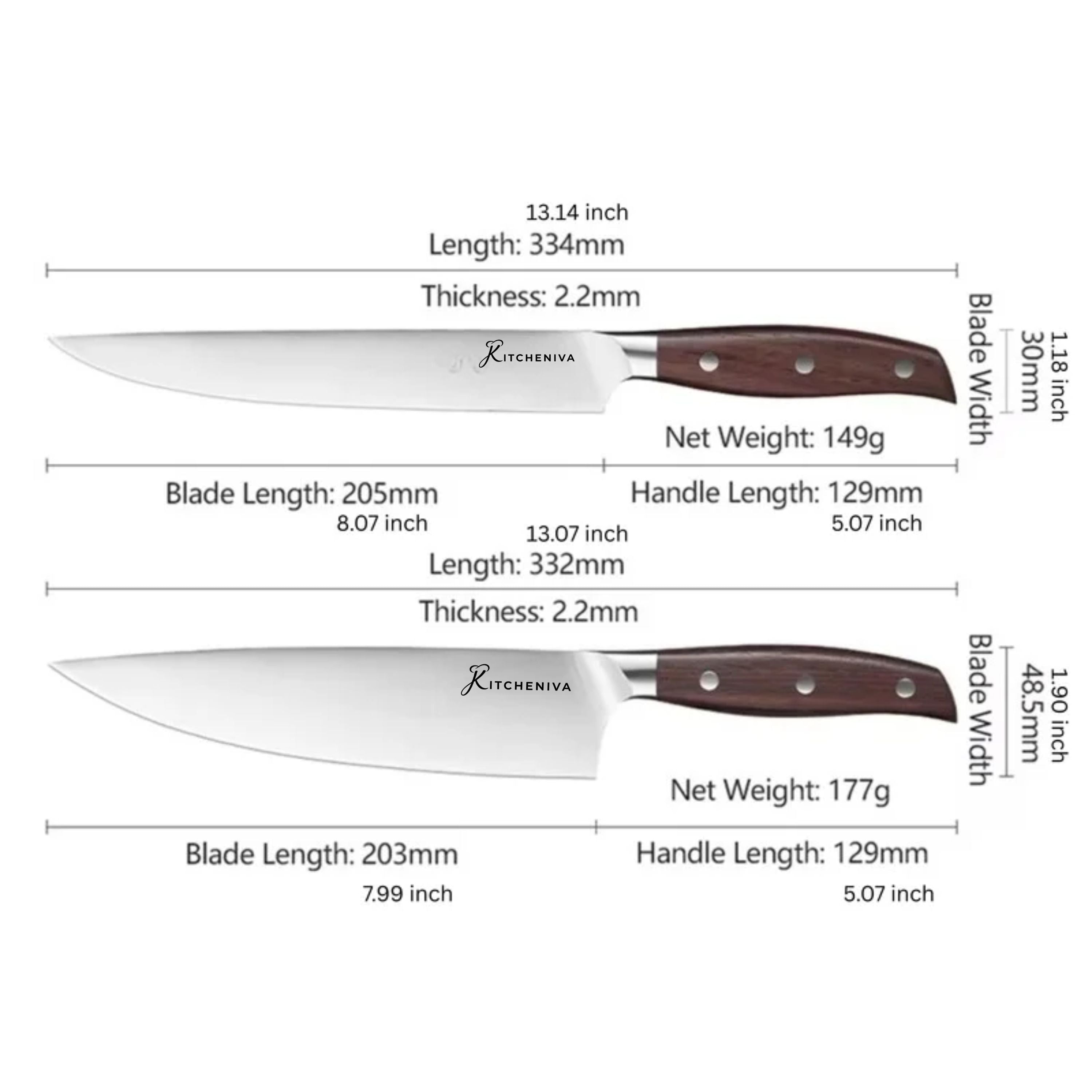 Kitcheniva 5-Piece German Stainless Steel Kitchen Knife Set with Sandal Wood Handle