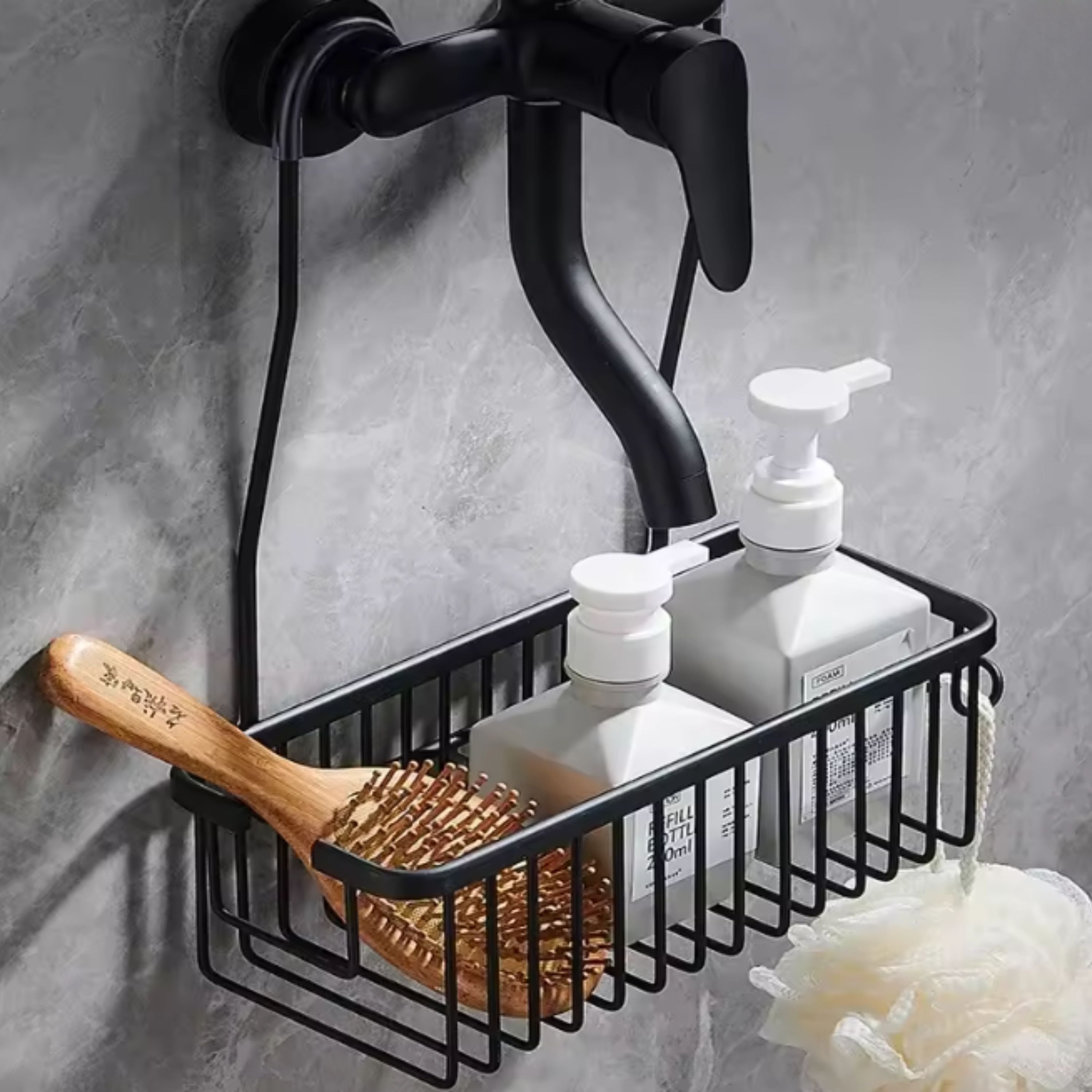 Black Aluminium Hang-On Bathroom Shelf