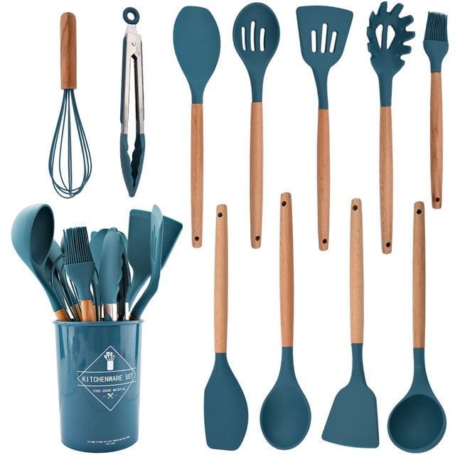 Kitcheniva Heat Resistant Silicone Cooking Utensils Set With Storage Box Tools