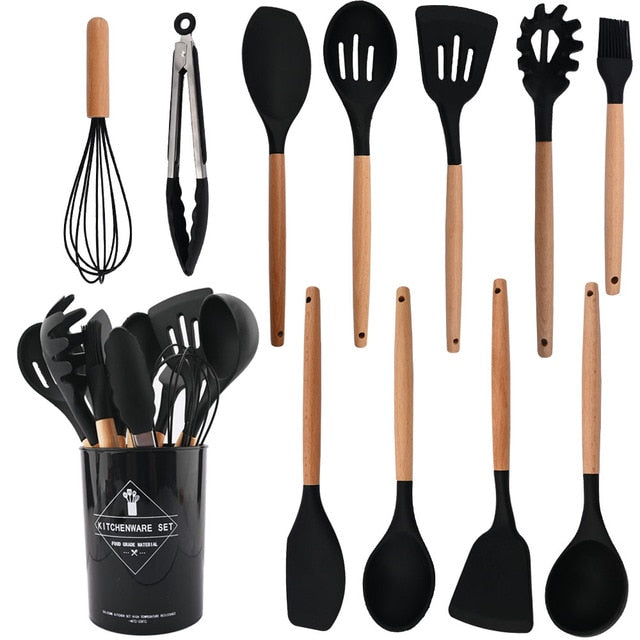 Kitcheniva Heat Resistant Silicone Cooking Utensils Set With Storage Box Tools