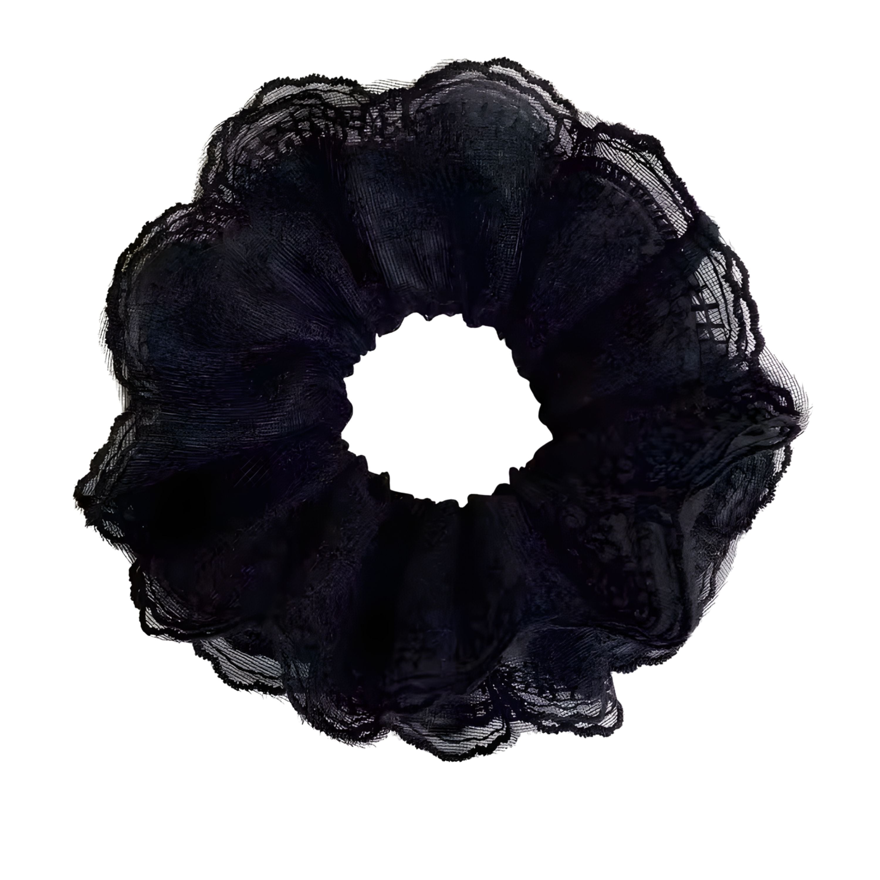 Kitcheniva Large Embroidered Lace Scrunchie 1 Pcs, Black