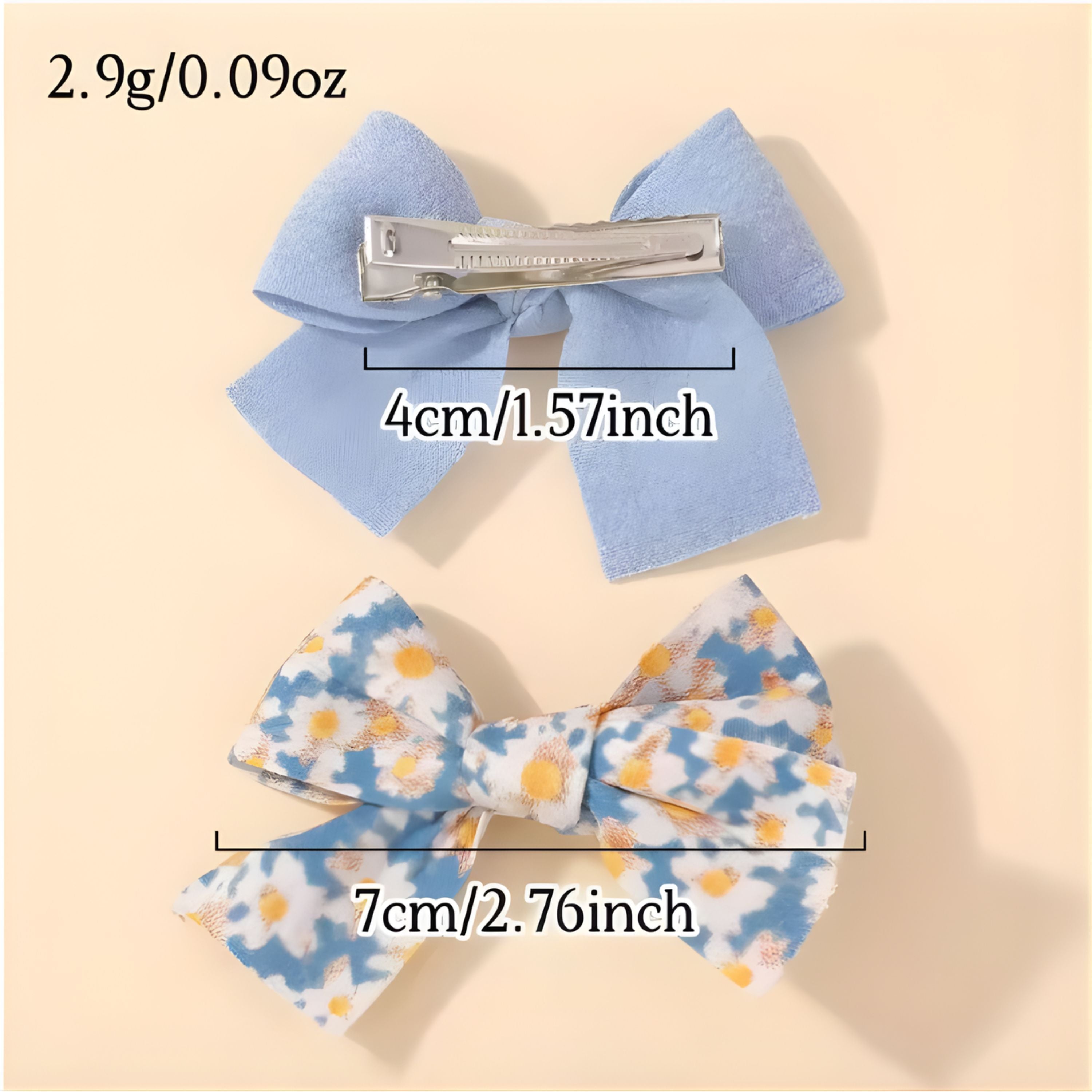 Kitcheniva Children's Bow Hair Clips 4 Pcs - Floral & Solid Blue Design
