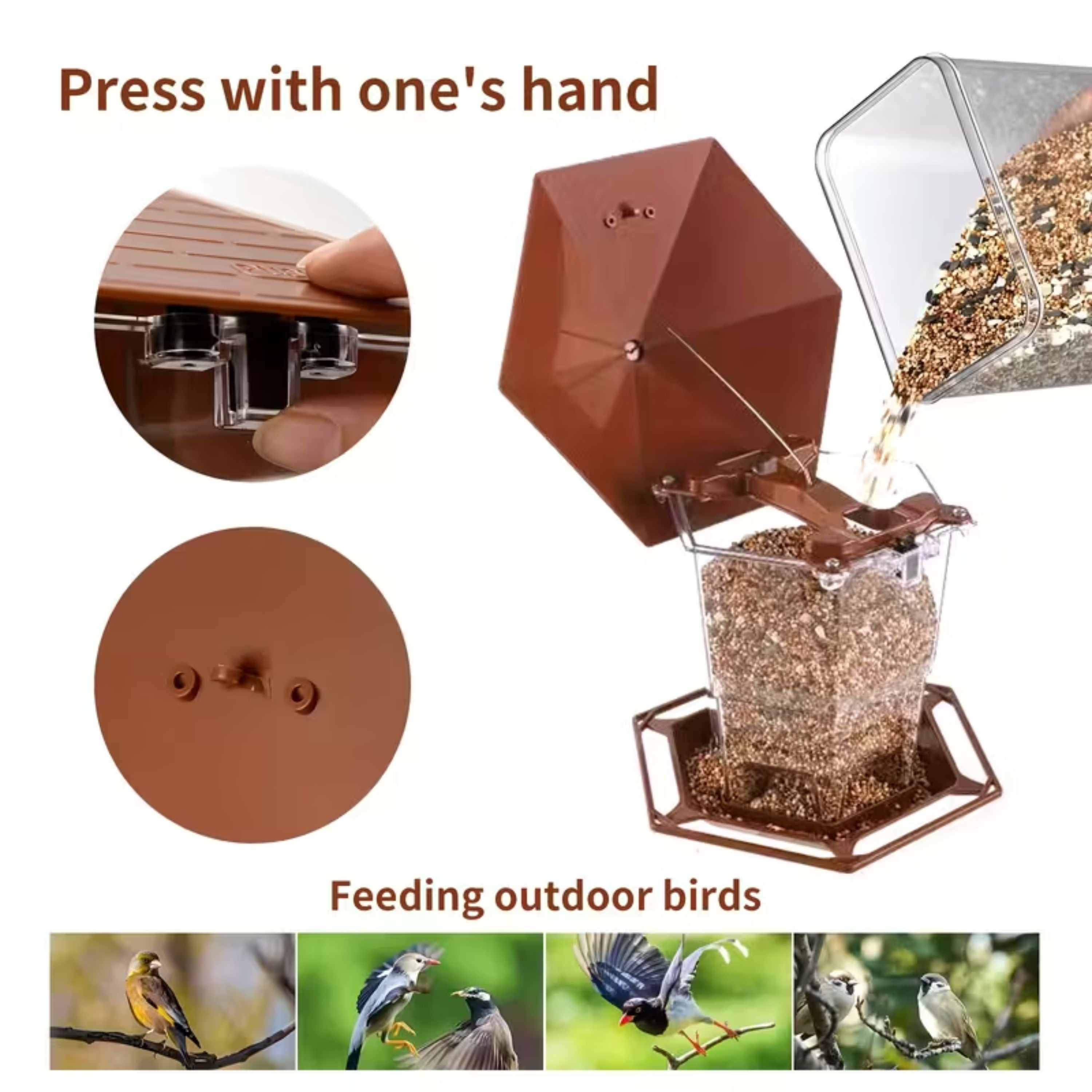 Kitcheniva Heavy-Duty Hanging Bird Feeder with Brown Roof