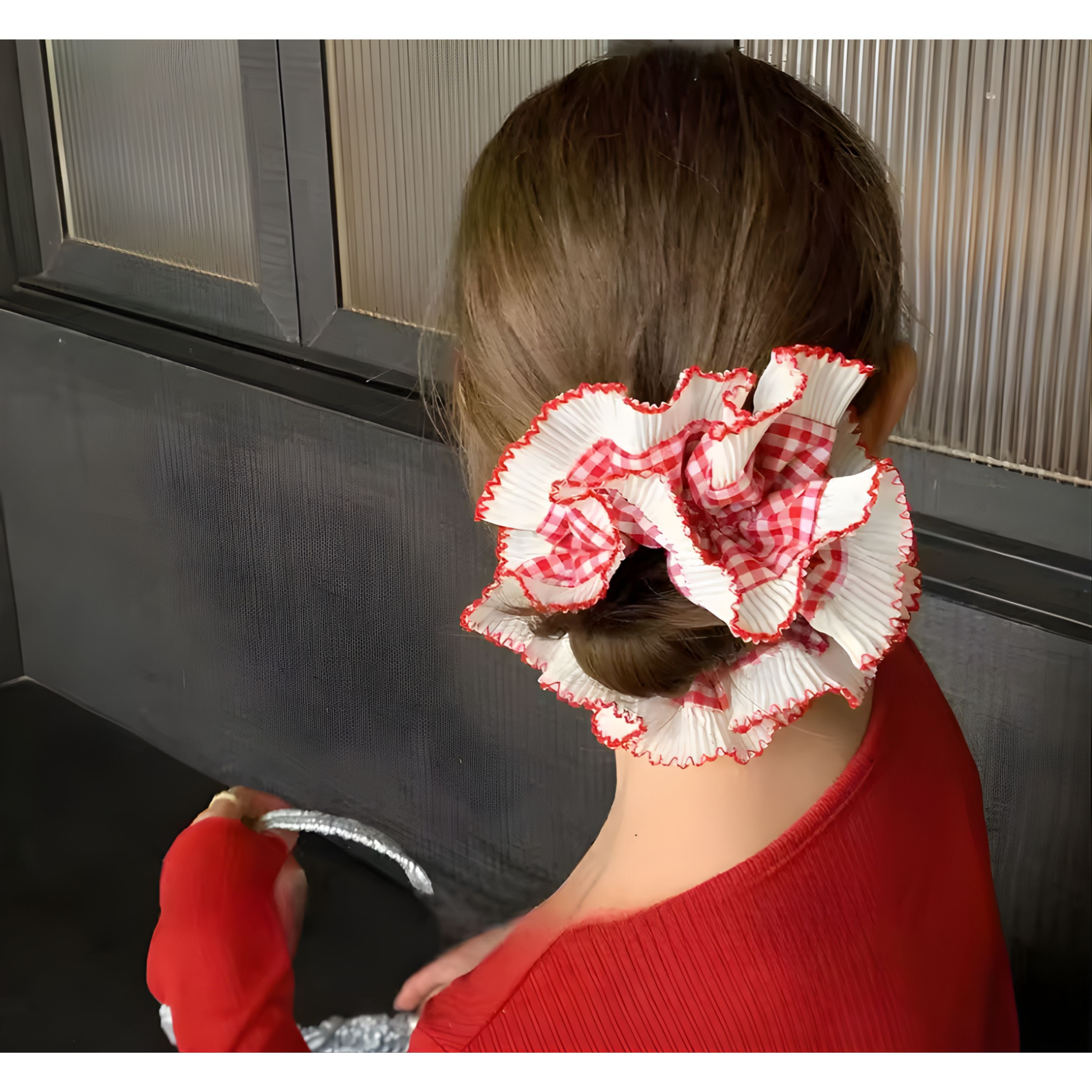 Kitcheniva Large Double-Layer Scrunchie 1 Pcs, Red Checkered