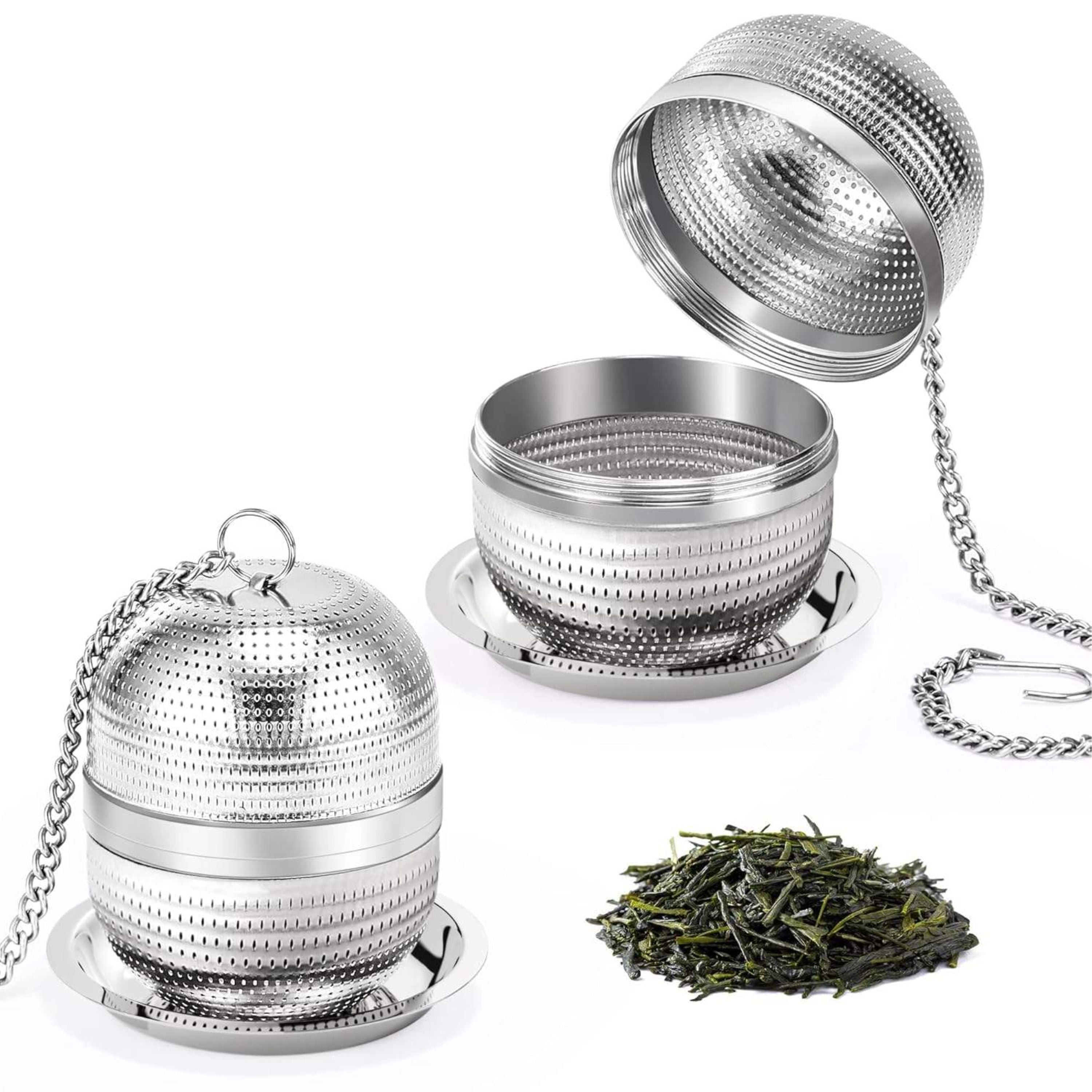 Kitcheniva Reusable Stainless Steel Fine Mesh Spice & Tea Infuser with Chain & Drip Tray