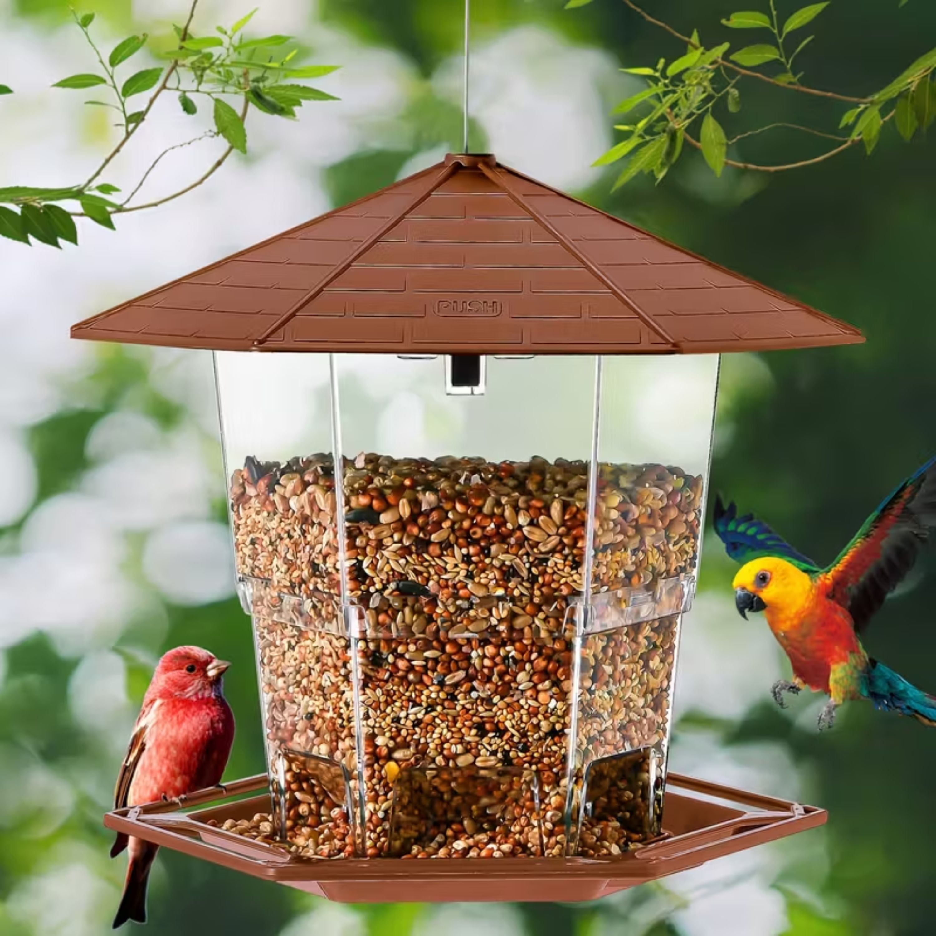 Kitcheniva Heavy-Duty Hanging Bird Feeder with Brown Roof