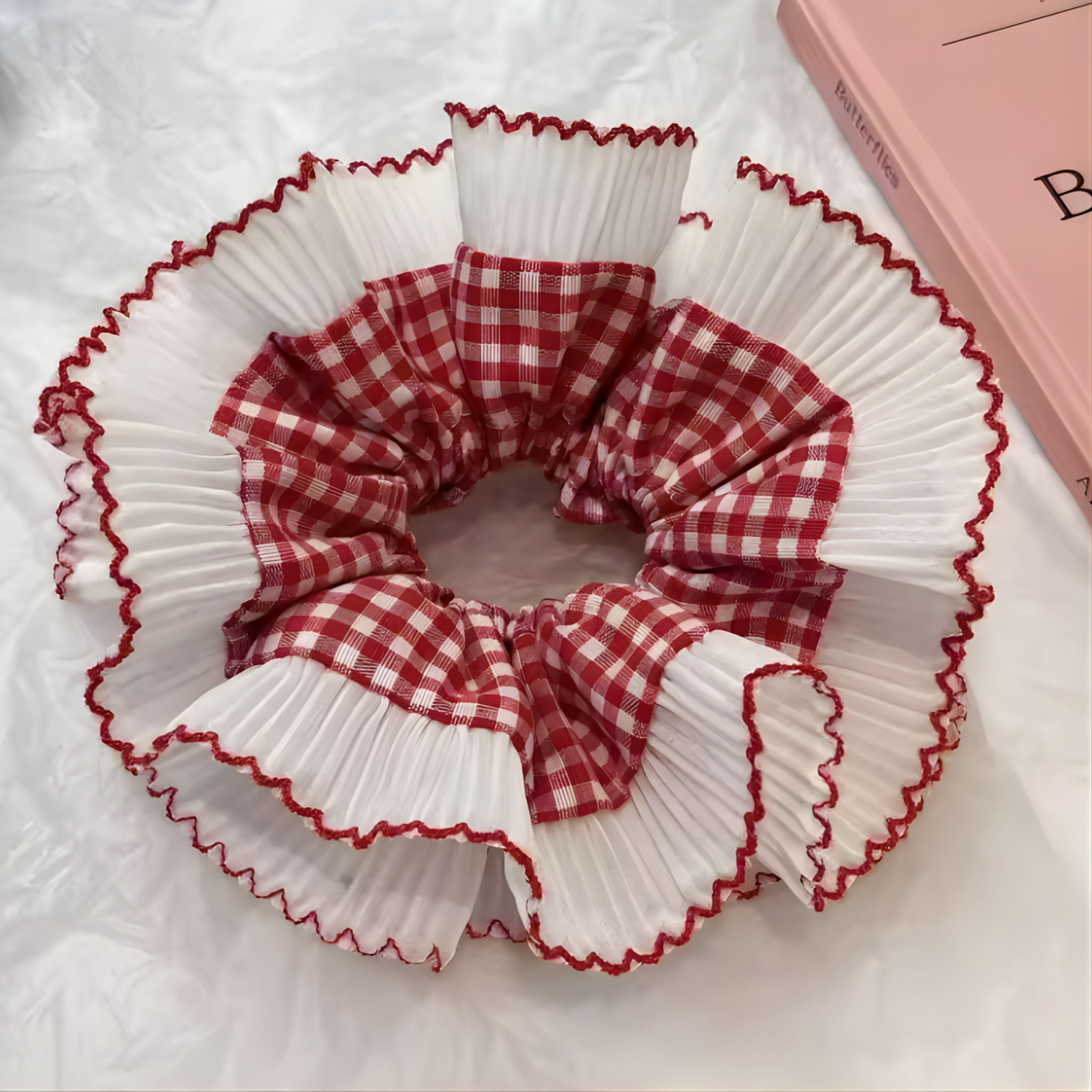 Kitcheniva Large Double-Layer Scrunchie 1 Pcs, Red Checkered