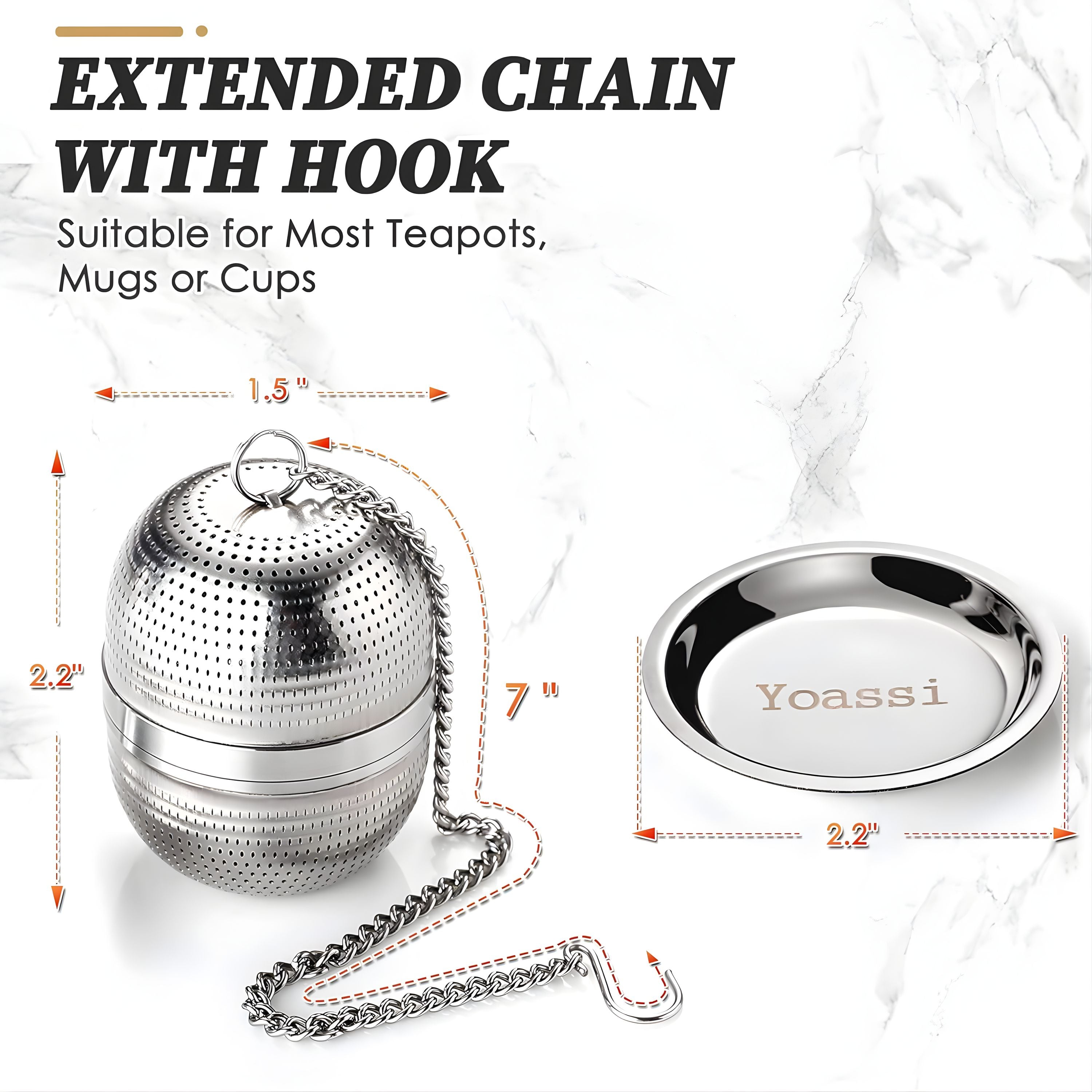 Kitcheniva Reusable Stainless Steel Fine Mesh Spice & Tea Infuser with Chain & Drip Tray