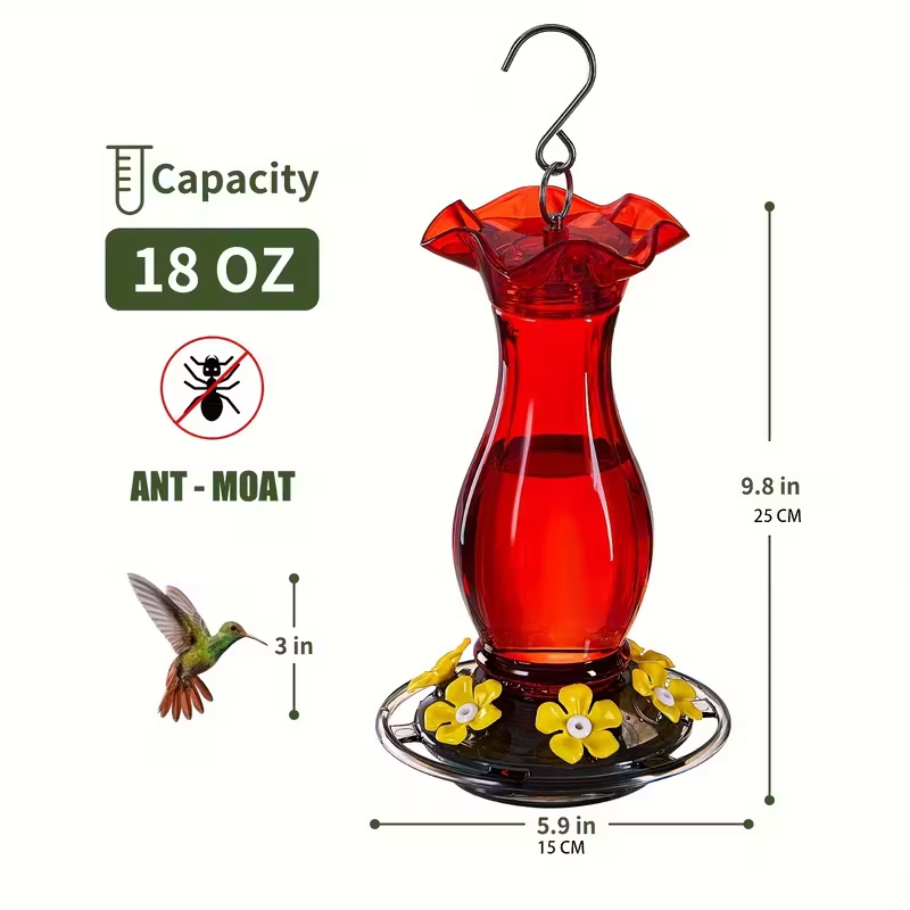 Kitcheniva Plastic Hummingbird Feeder with 6 Feeding Ports - Leak Resistant, Ant Resistant, Battery Free Operations