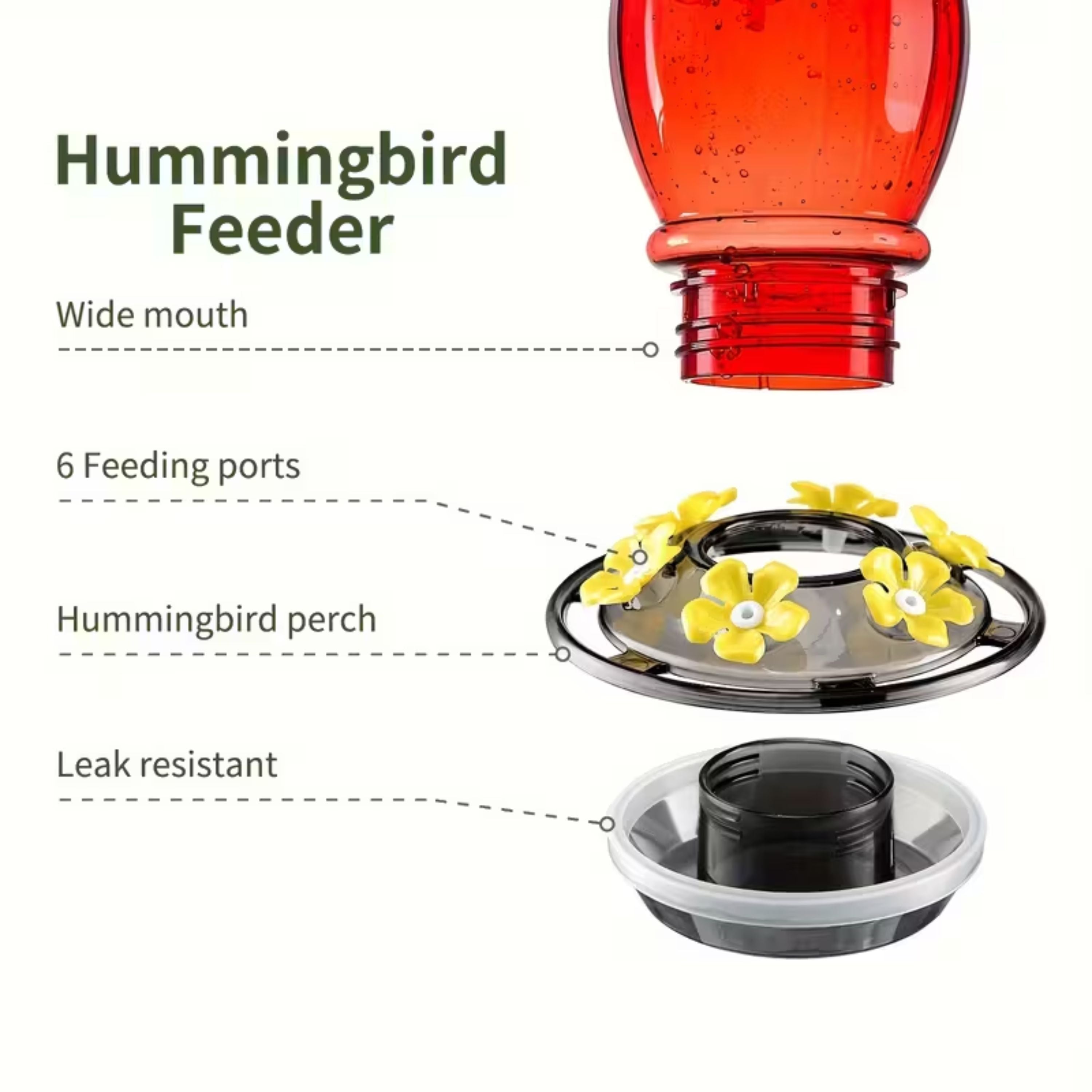 Kitcheniva Plastic Hummingbird Feeder with 6 Feeding Ports - Leak Resistant, Ant Resistant, Battery Free Operations