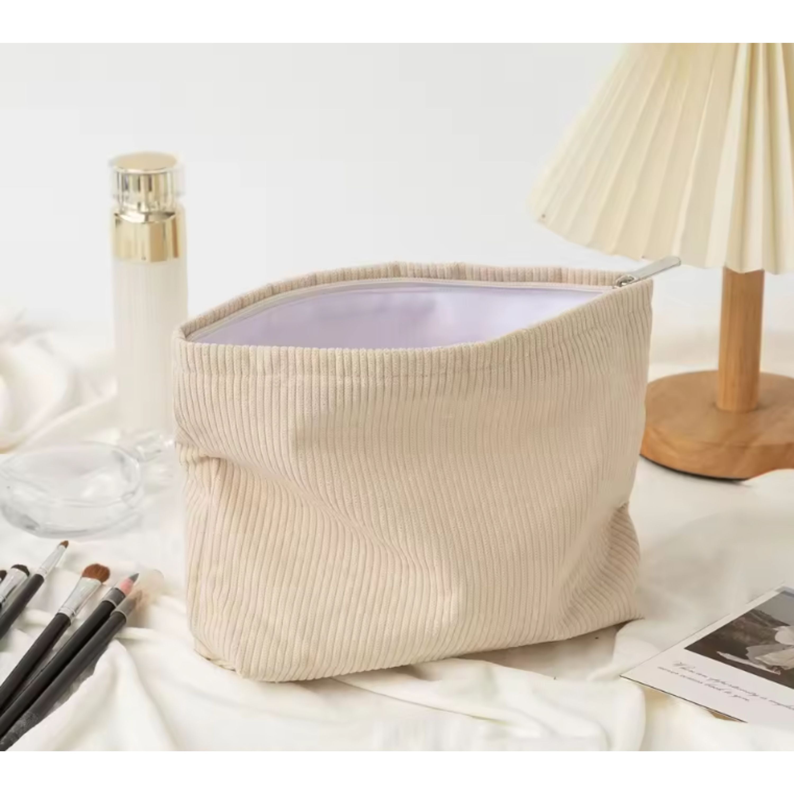 Kitcheniva Corduroy Makeup Bag with Zipper Closure, Beige