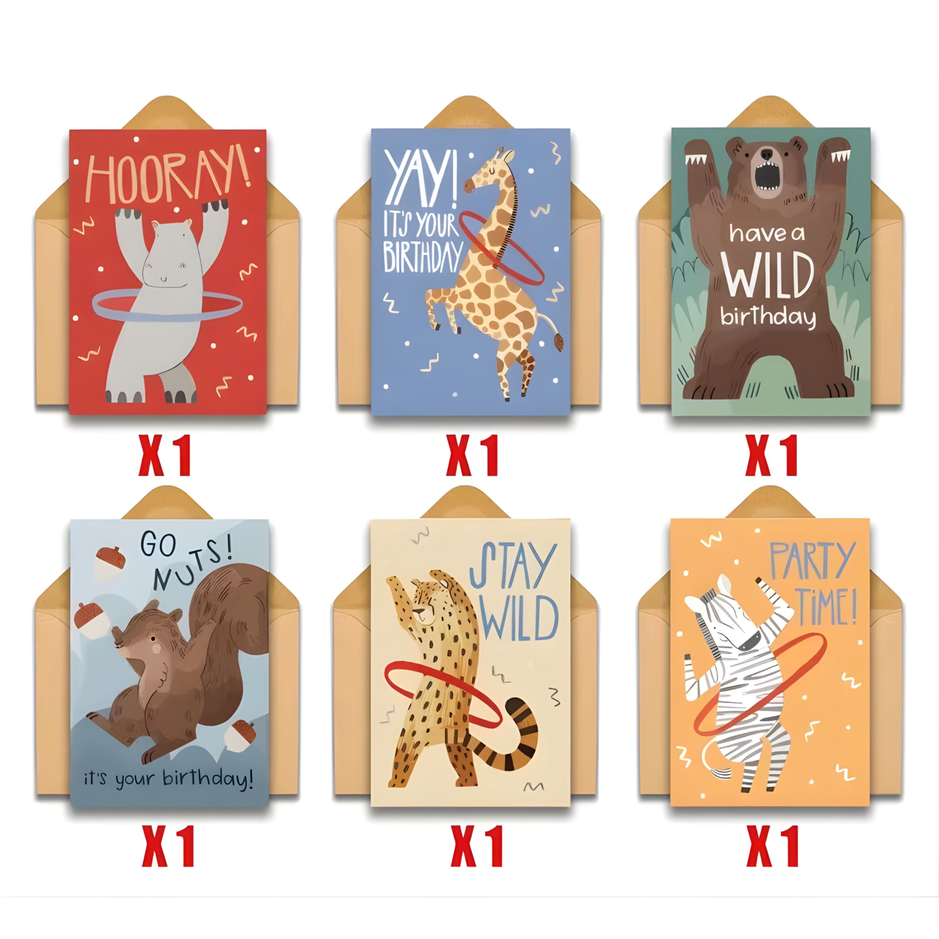 Kitcheniva 6 Pack Animal Design Birthday Cards with Envelopes, (3.5x5 In, Blank Inside)