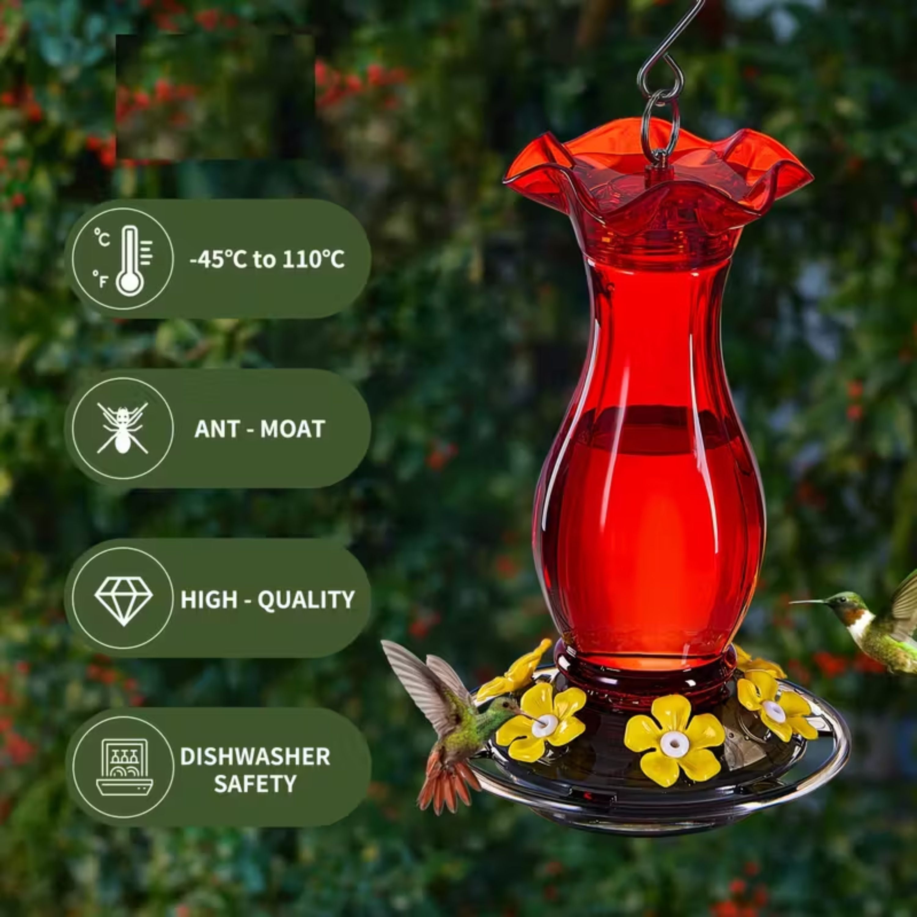Kitcheniva Plastic Hummingbird Feeder with 6 Feeding Ports - Leak Resistant, Ant Resistant, Battery Free Operations