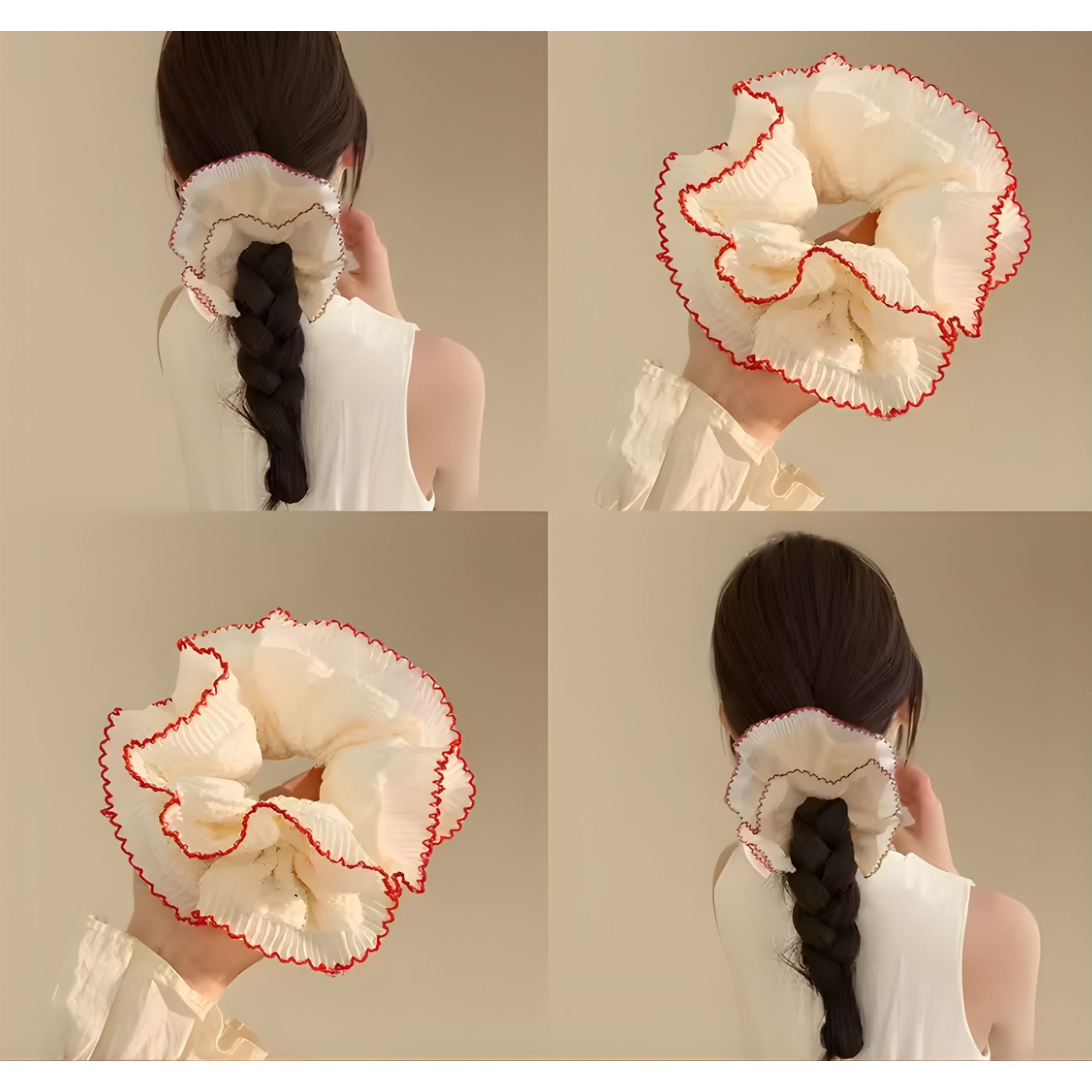 Kitcheniva Large Double-Layer Scrunchie 1 Pcs, Red Lace