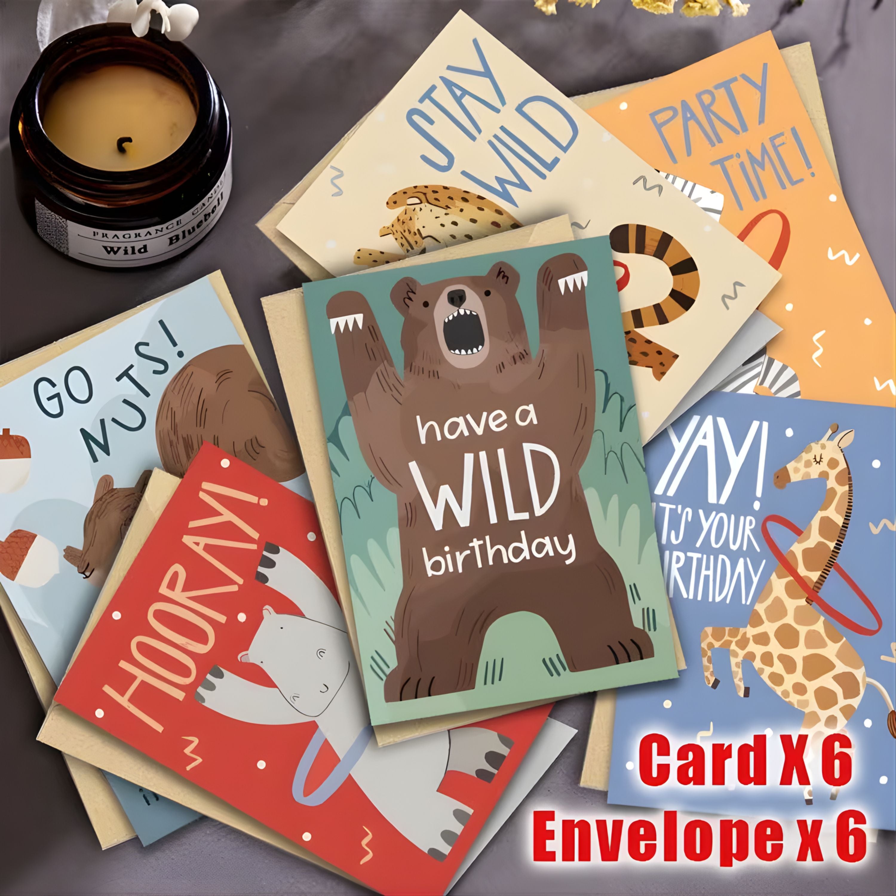 Kitcheniva 6 Pack Animal Design Birthday Cards with Envelopes, (3.5x5 In, Blank Inside)