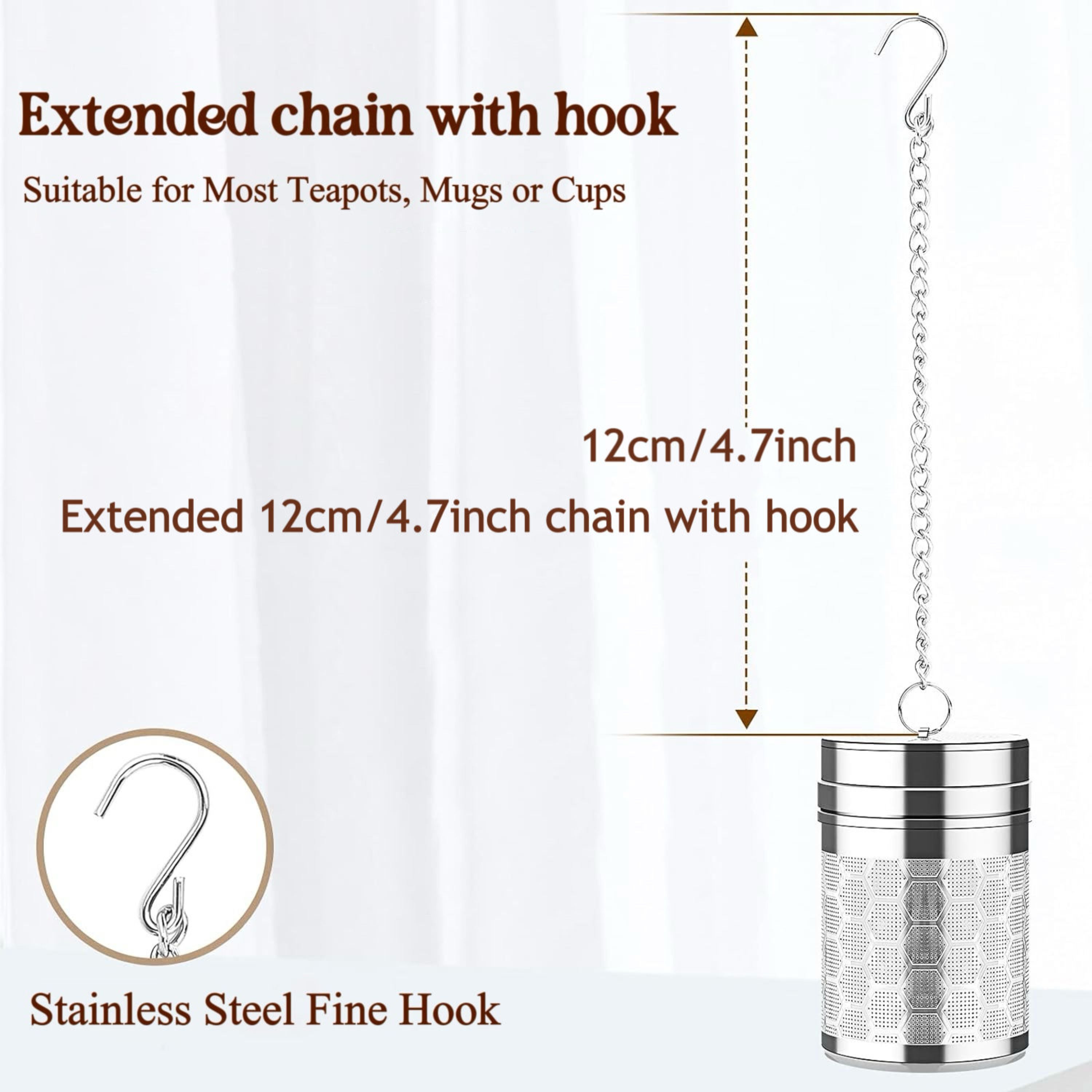 Kitcheniva Stainless Steel Fine Mesh Tea Infuser with Chain & Drip Tray