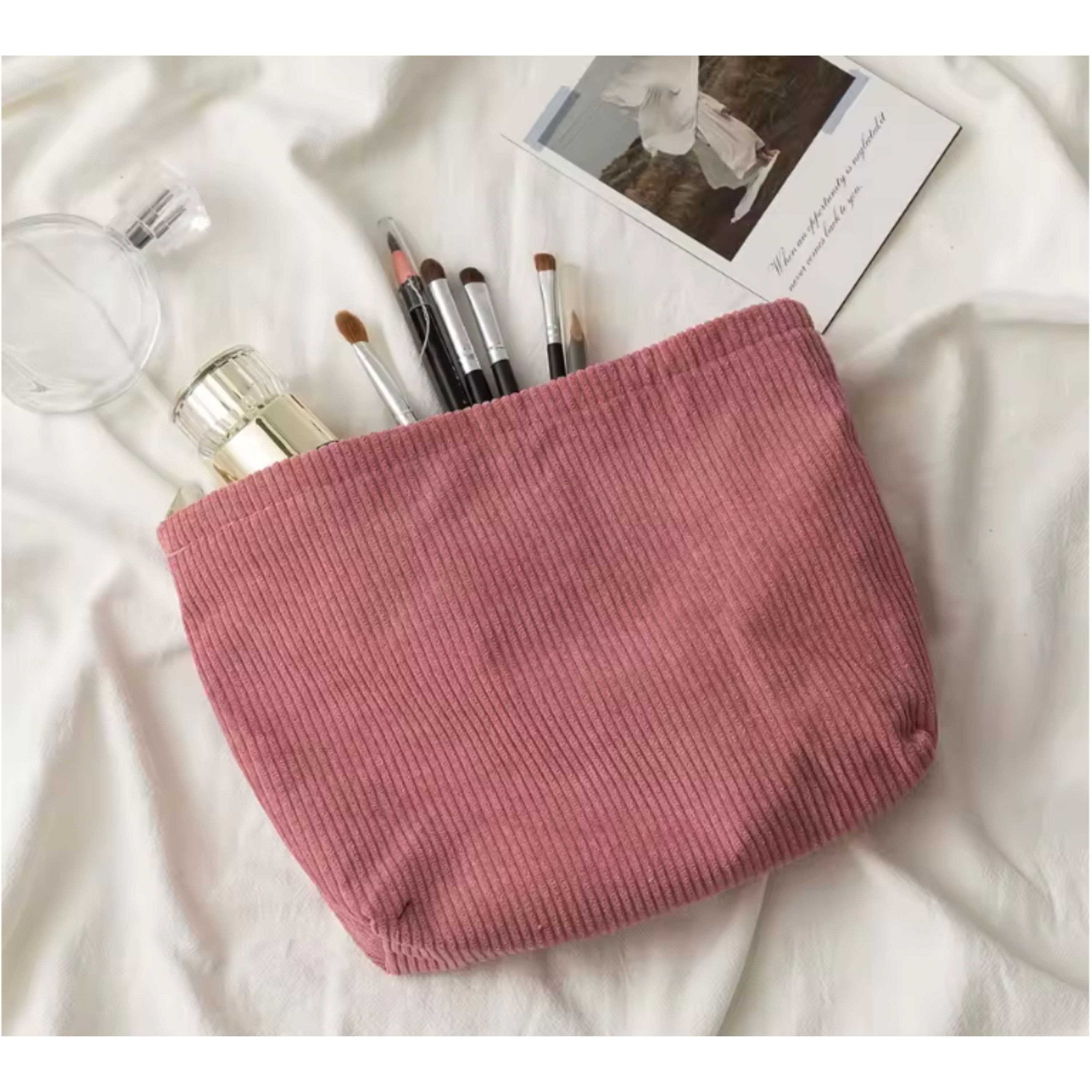 Kitcheniva Corduroy Makeup Bag with Zipper Closure, Rose Red