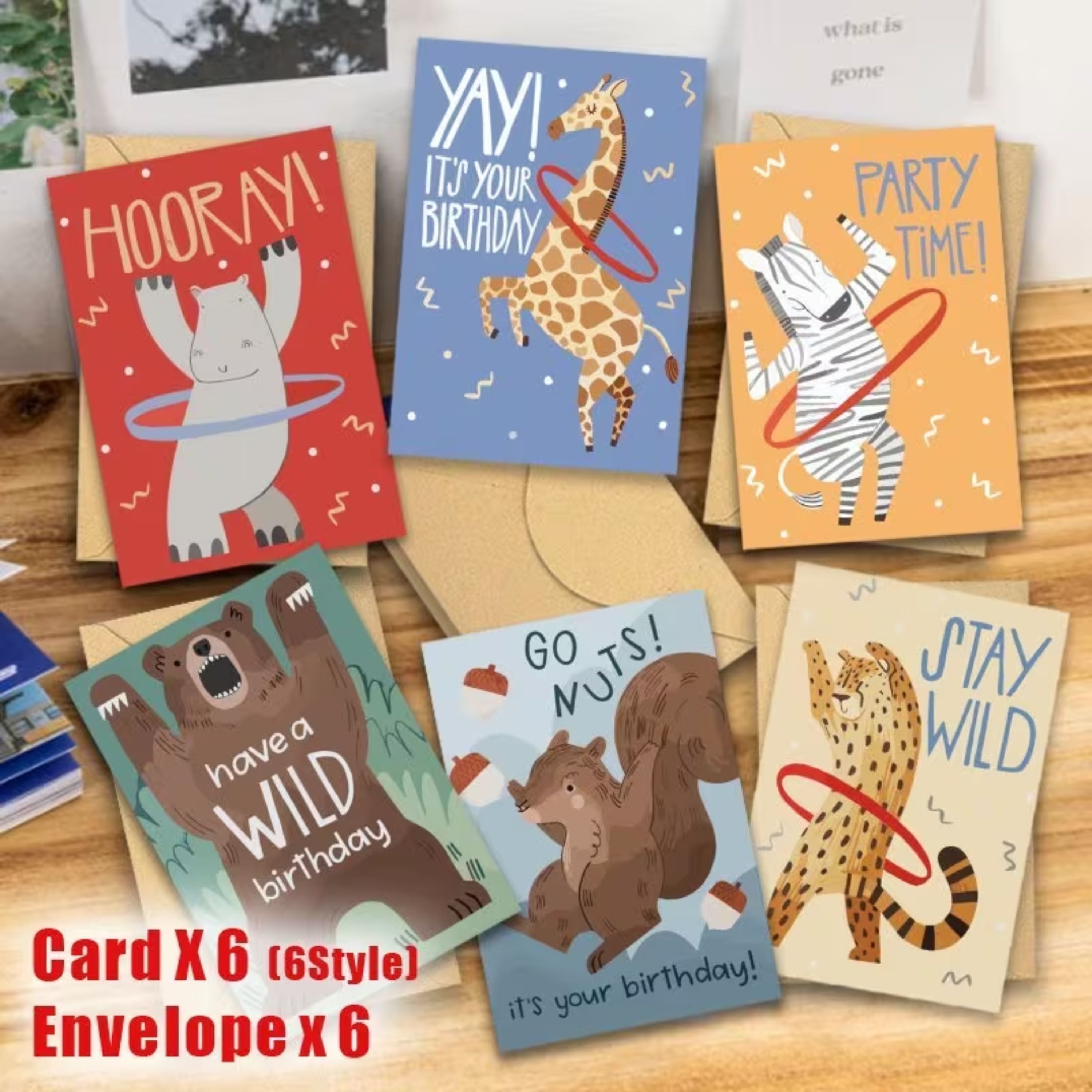 Kitcheniva 6 Pack Animal Design Birthday Cards with Envelopes, (3.5x5 In, Blank Inside)