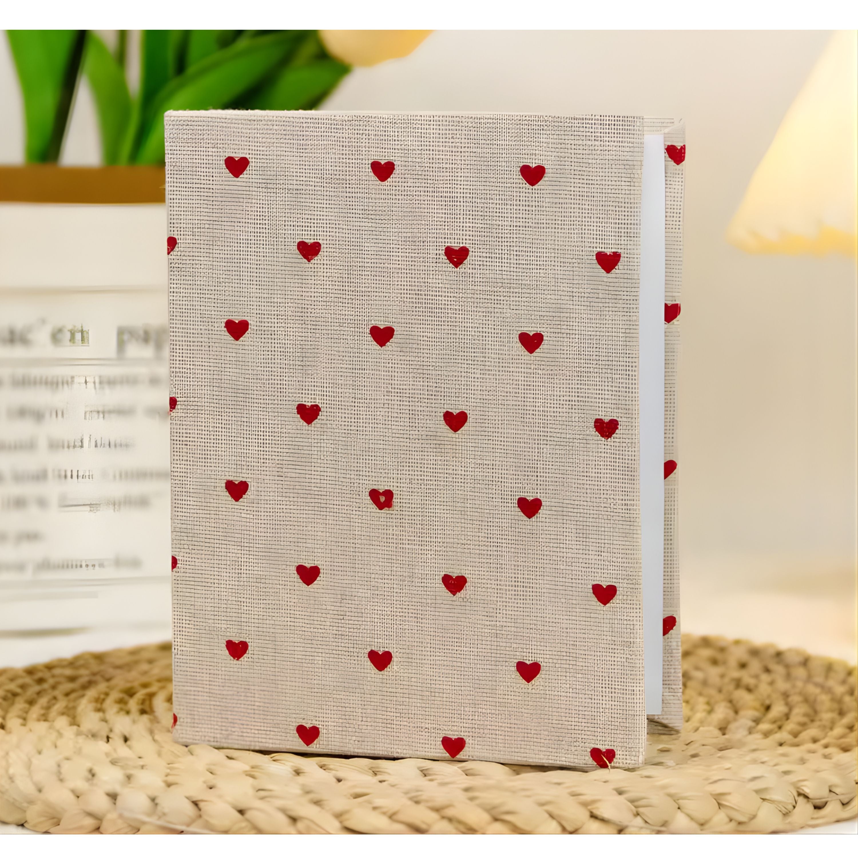 Kitcheniva Small Linen Cover Photo Album for 100 Photos, 4x6 Photo Album, Red Hearts