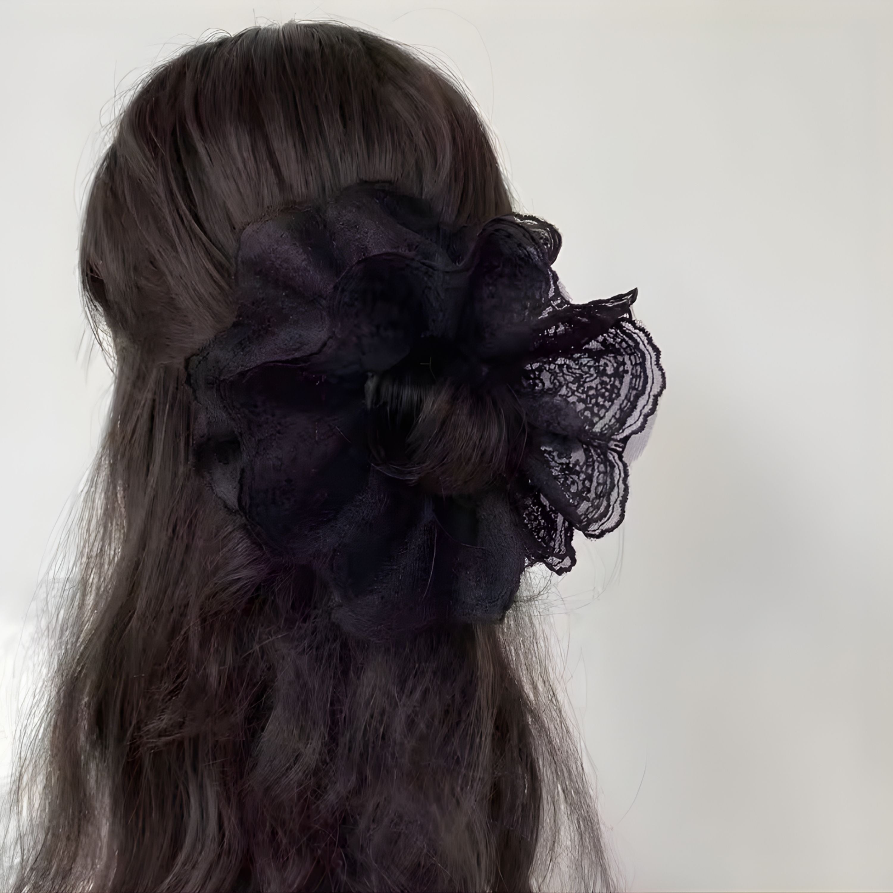 Kitcheniva Large Embroidered Lace Scrunchie 1 Pcs, Black