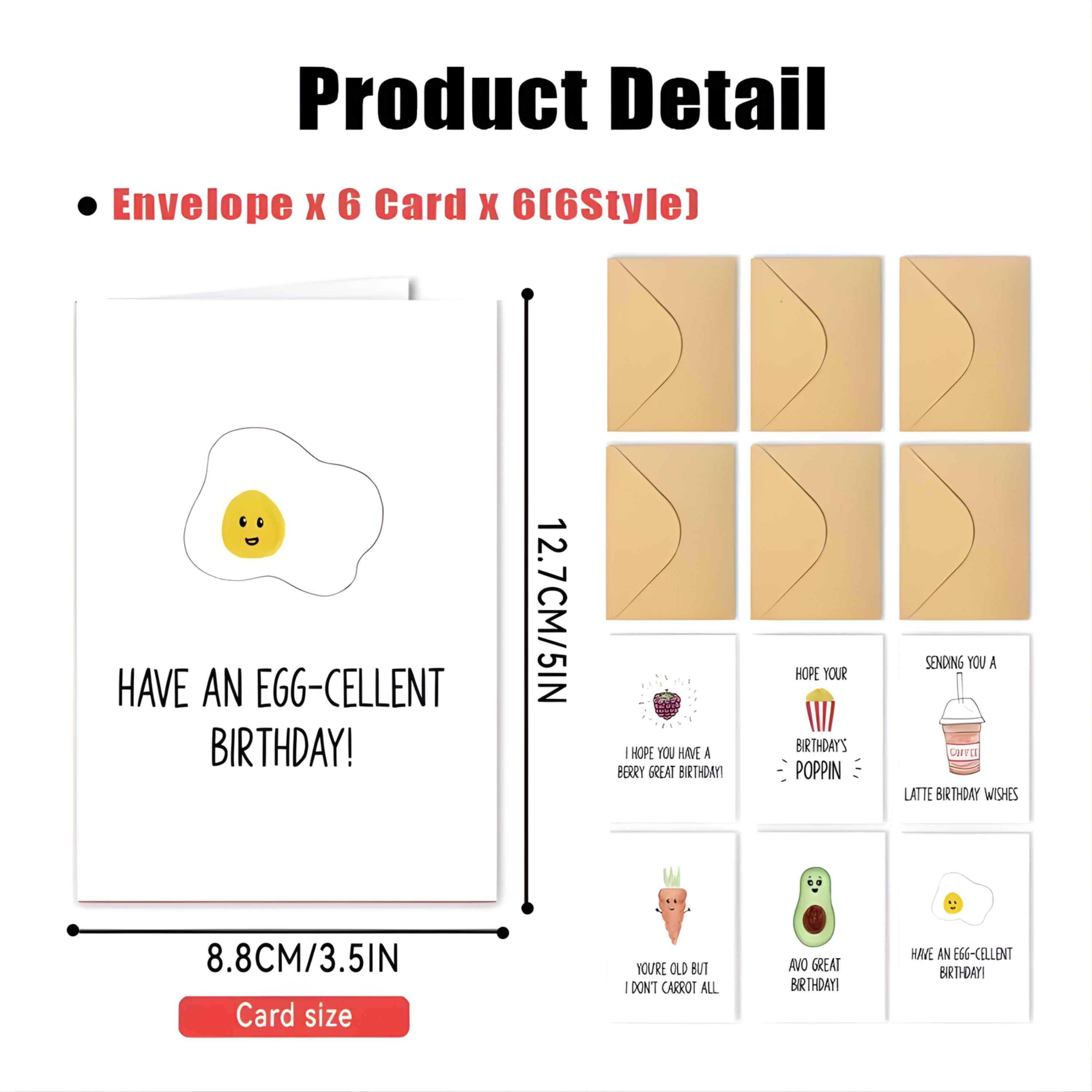 Kitcheniva 6 Pack Funny Food Birthday Cards with Envelopes, (3.5x5 In, Blank Inside)