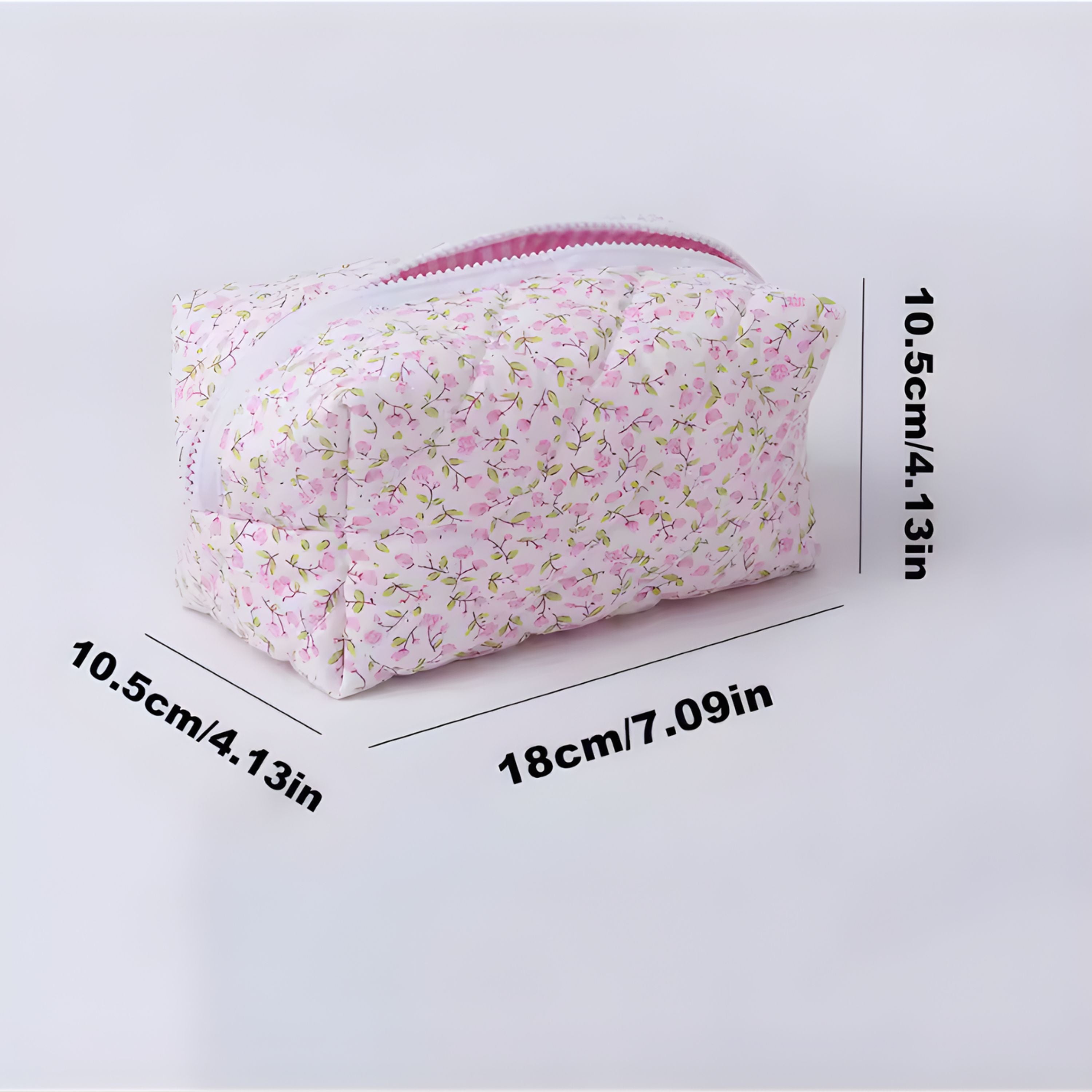 Kitcheniva Quilted Puffy Floral Makeup Bag with Zipper Closure, Pink