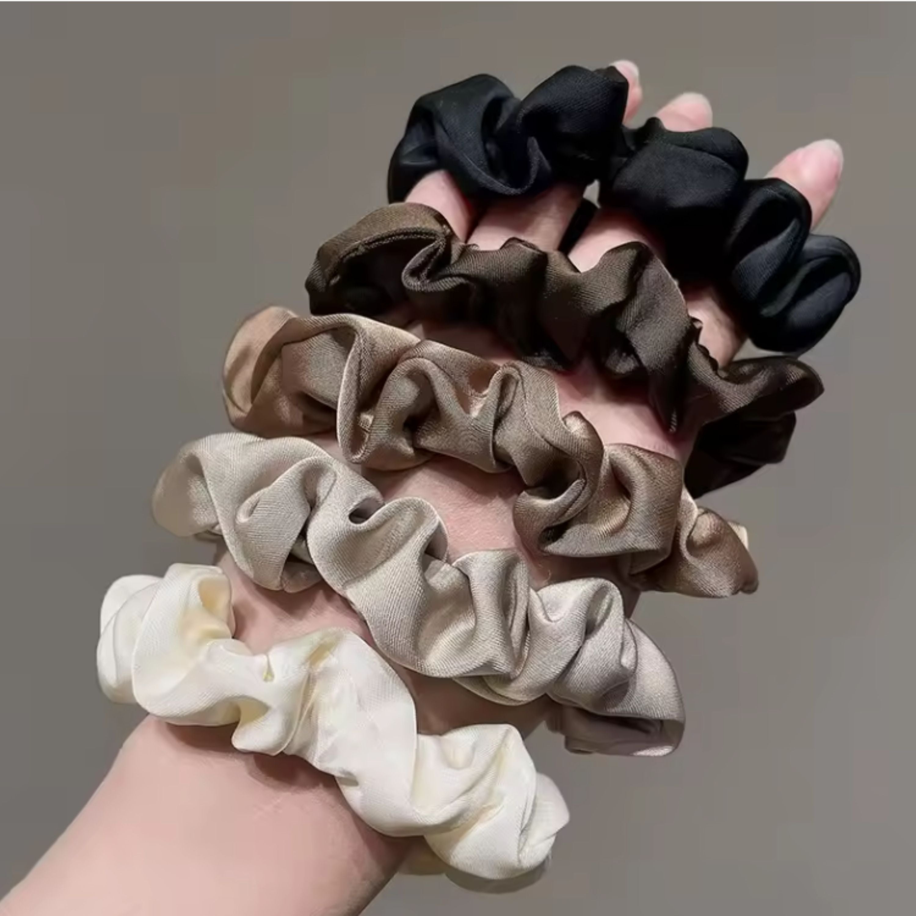 Kitcheniva Silky Satin Scrunchies 3 Pcs - Beige, Light Brown, Brown