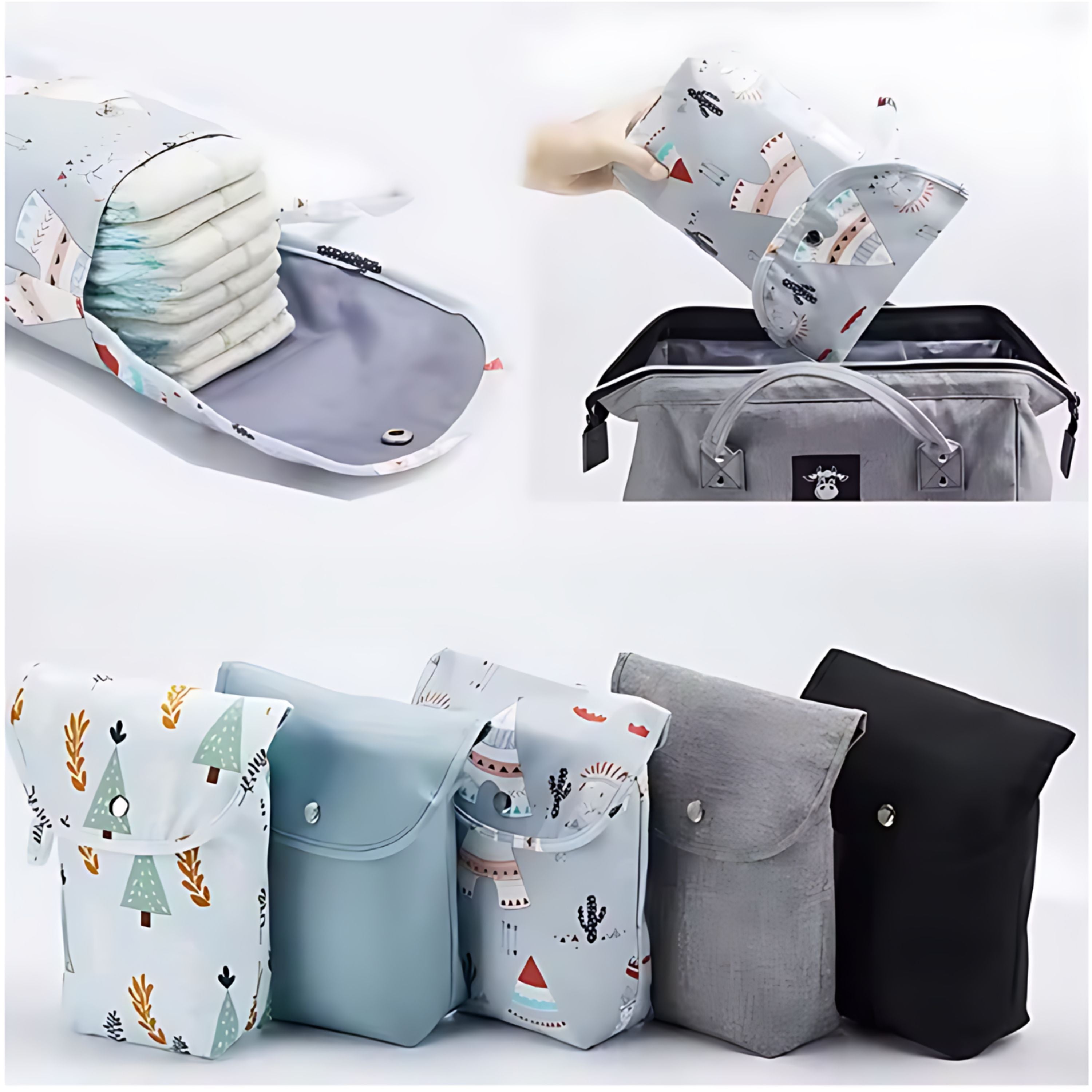 Kitcheniva Small Waterproof Baby Diaper Storage Bag, Gray