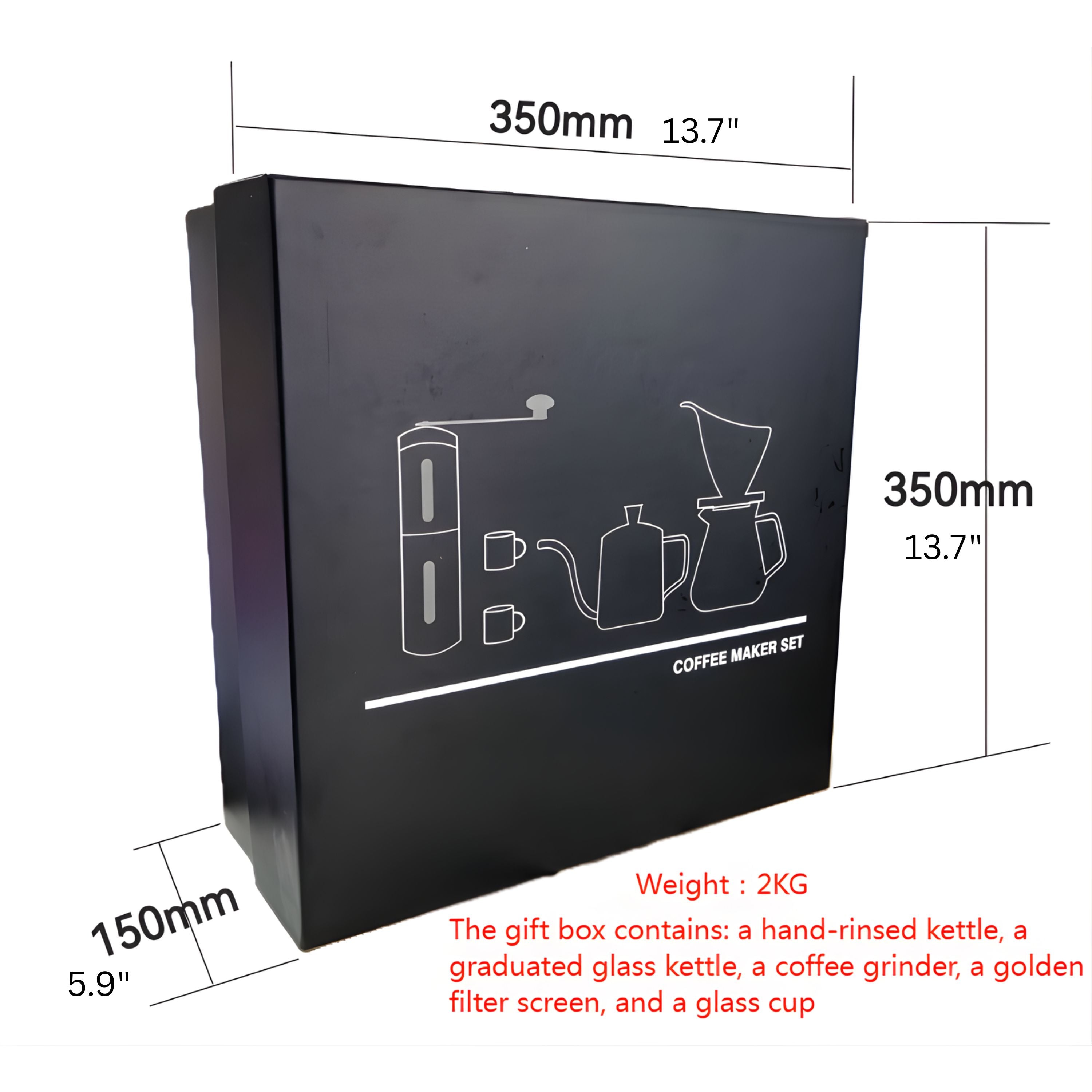 Kitcheniva All-in-One Pour-Over Coffee Brewing Set with Manual Grinder, Gooseneck Kettle, Glass Carafe, Dripper & Cups