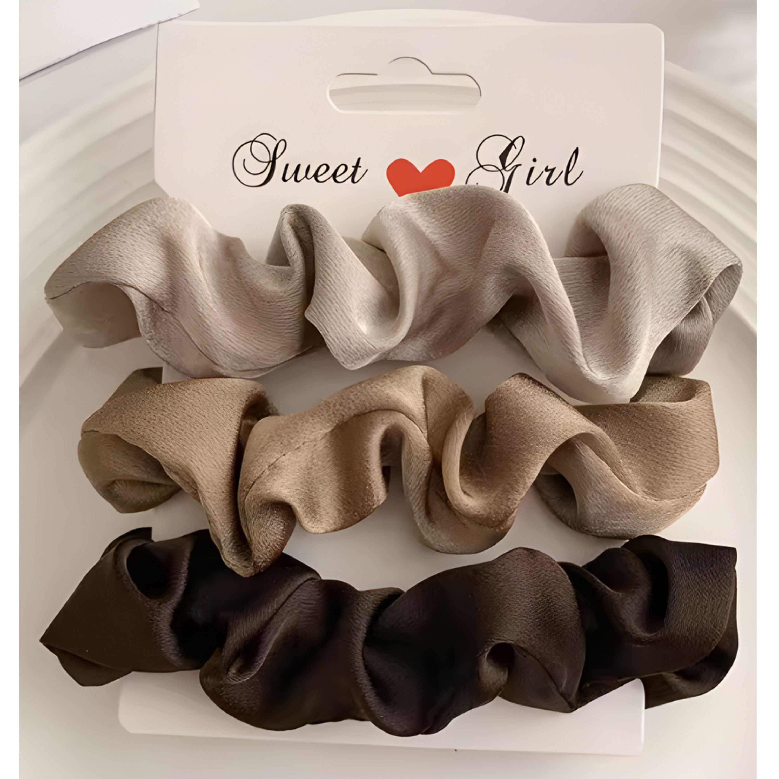 Kitcheniva Silky Satin Scrunchies 3 Pcs - Beige, Light Brown, Brown
