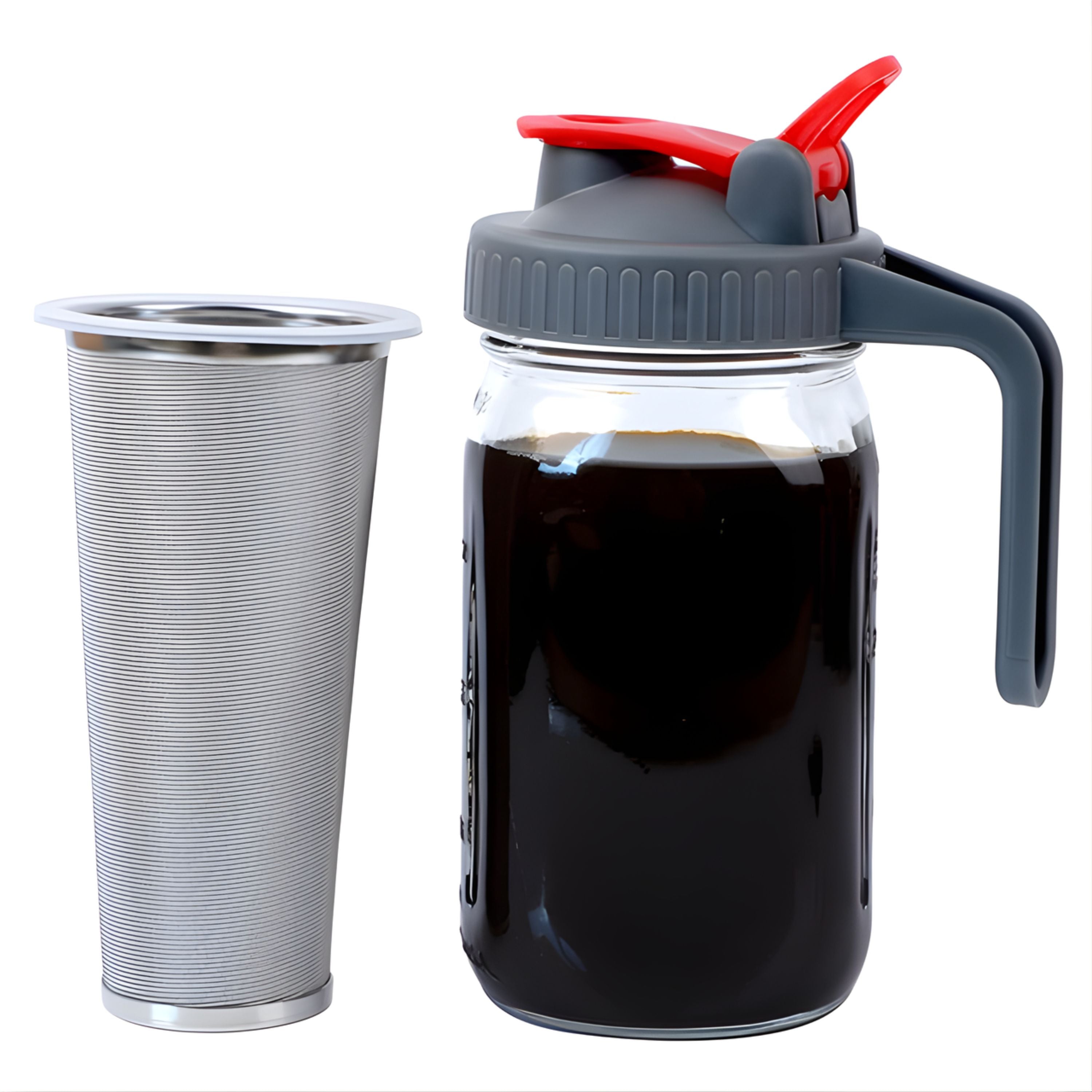 Kitcheniva Portable Cold Coffee Brewing Set - Includes Wide-Mouth Glass Bottle and Stainless Steel Mesh Filter