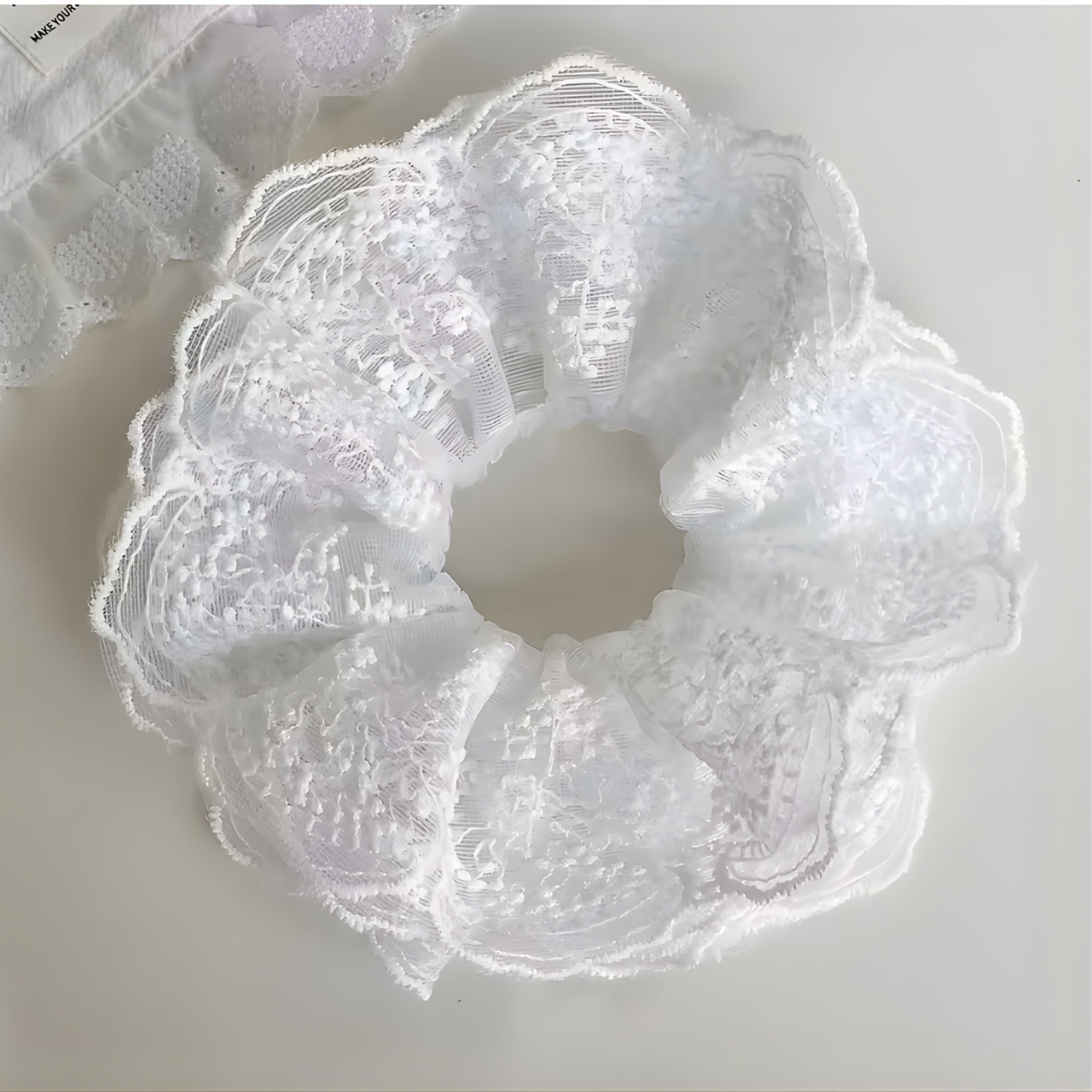 Kitcheniva Large Embroidered Lace Scrunchie 1 Pcs, White