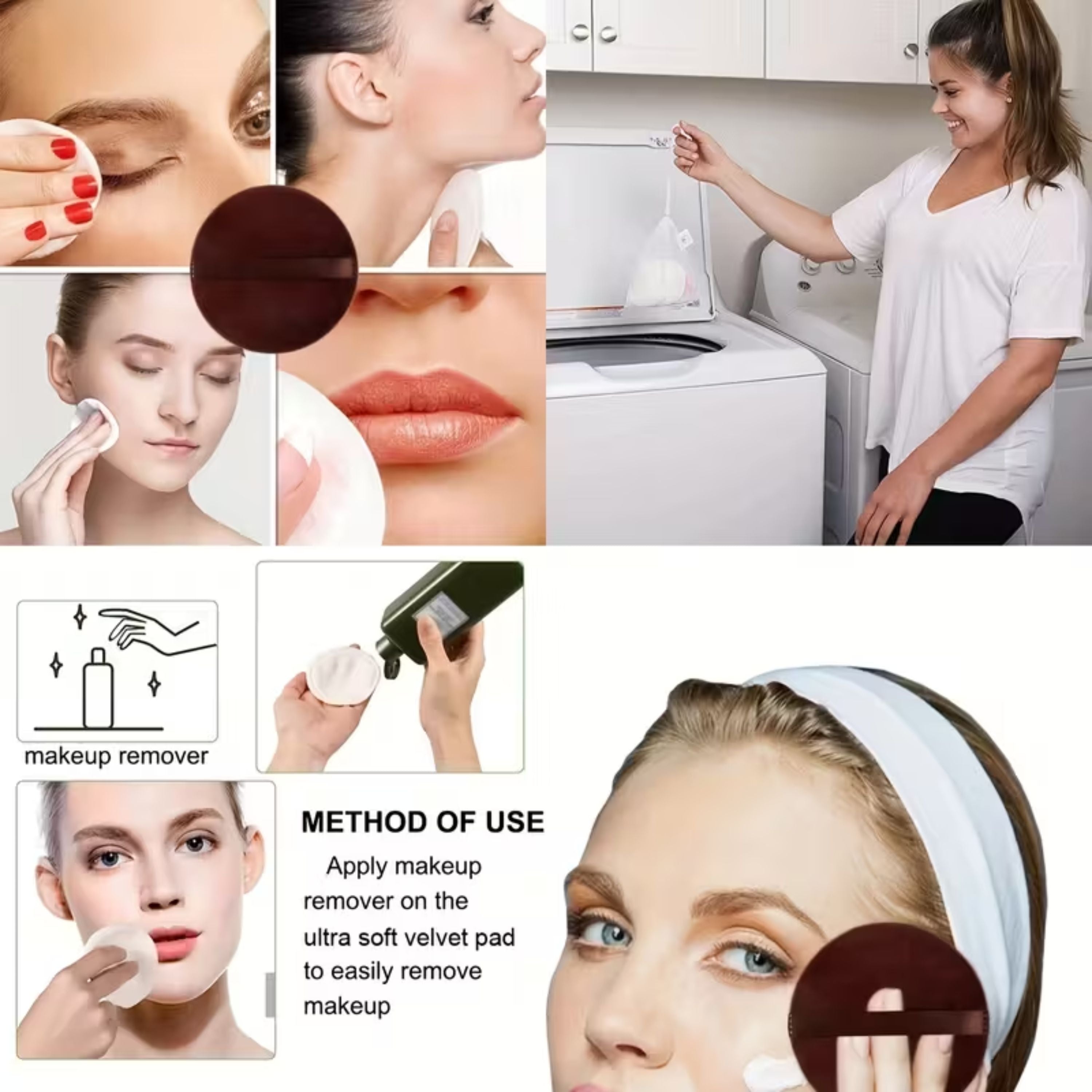 Kitcheniva 10 Pack Reusable Soft Makeup Remover Pads with Finger Strap, Gray