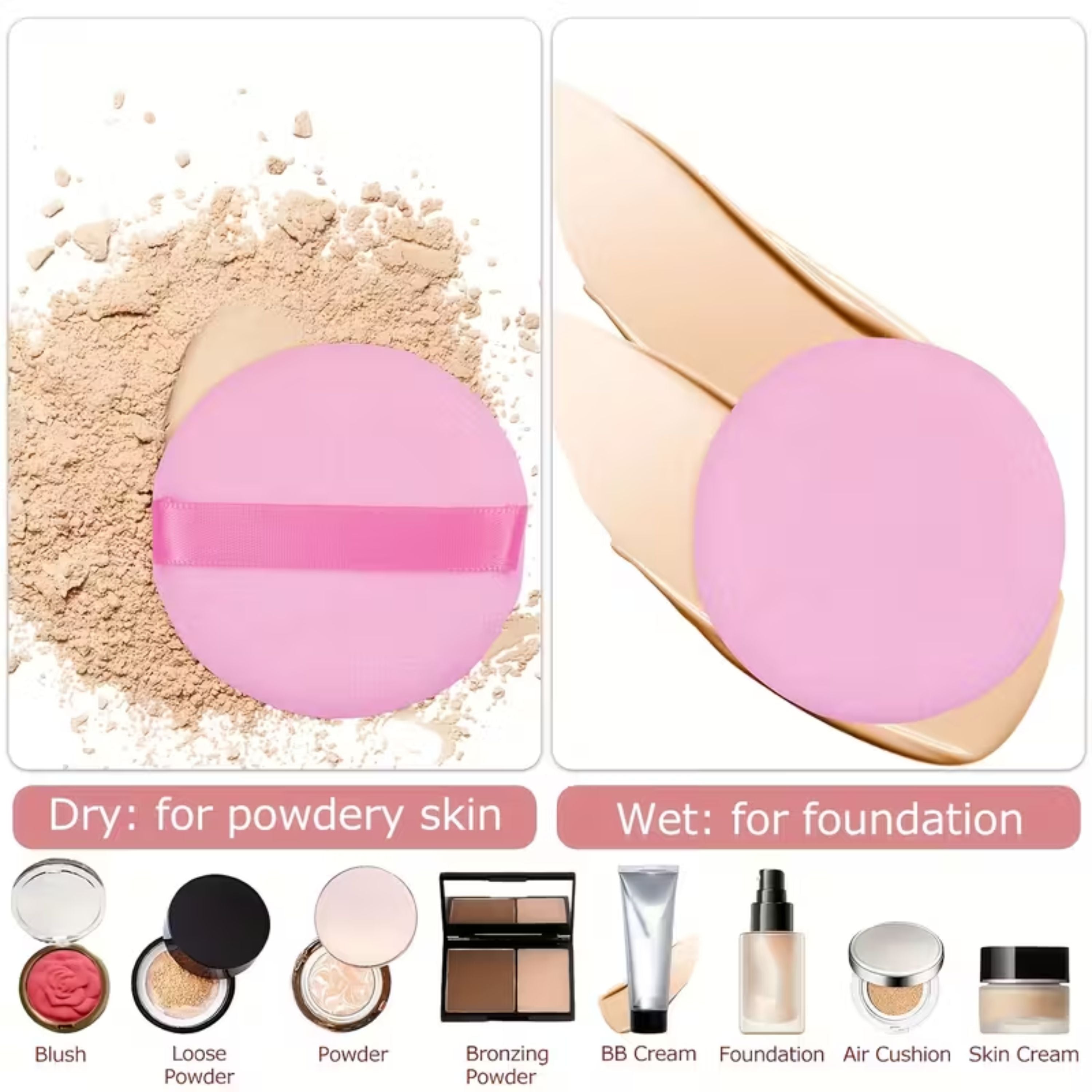 Kitcheniva 10 Pack Soft Velvet Makeup Powder Puffs with Finger Strap, Pink