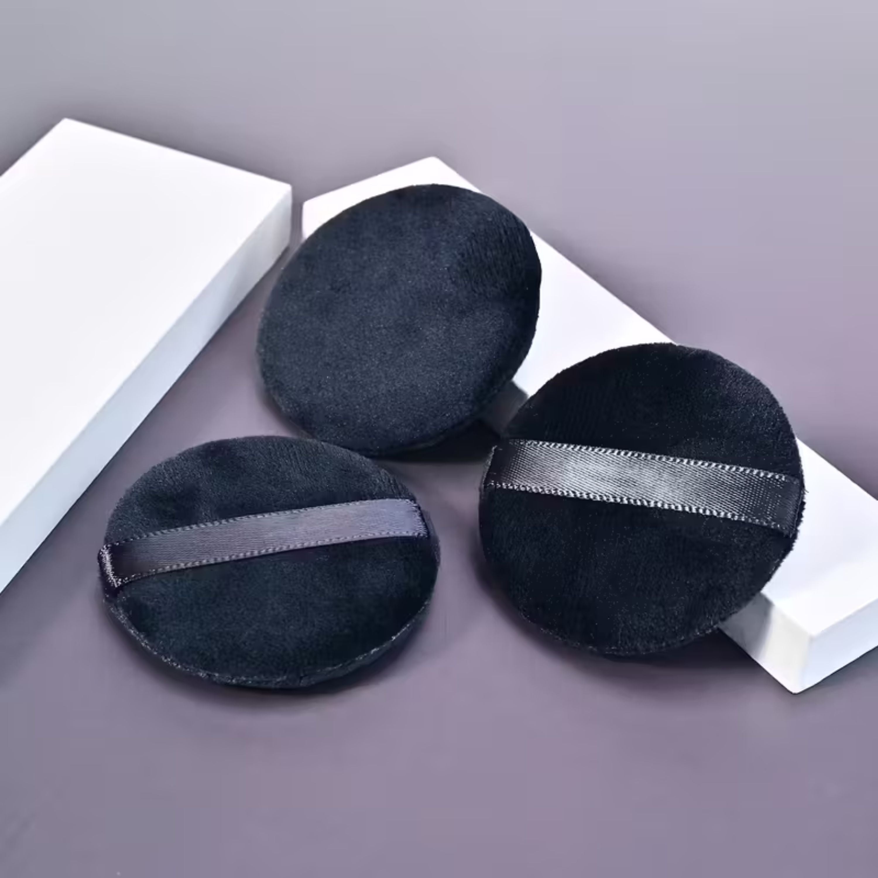 Kitcheniva 3 Pack Soft Makeup Powder Puffs with Finger Strap, Black