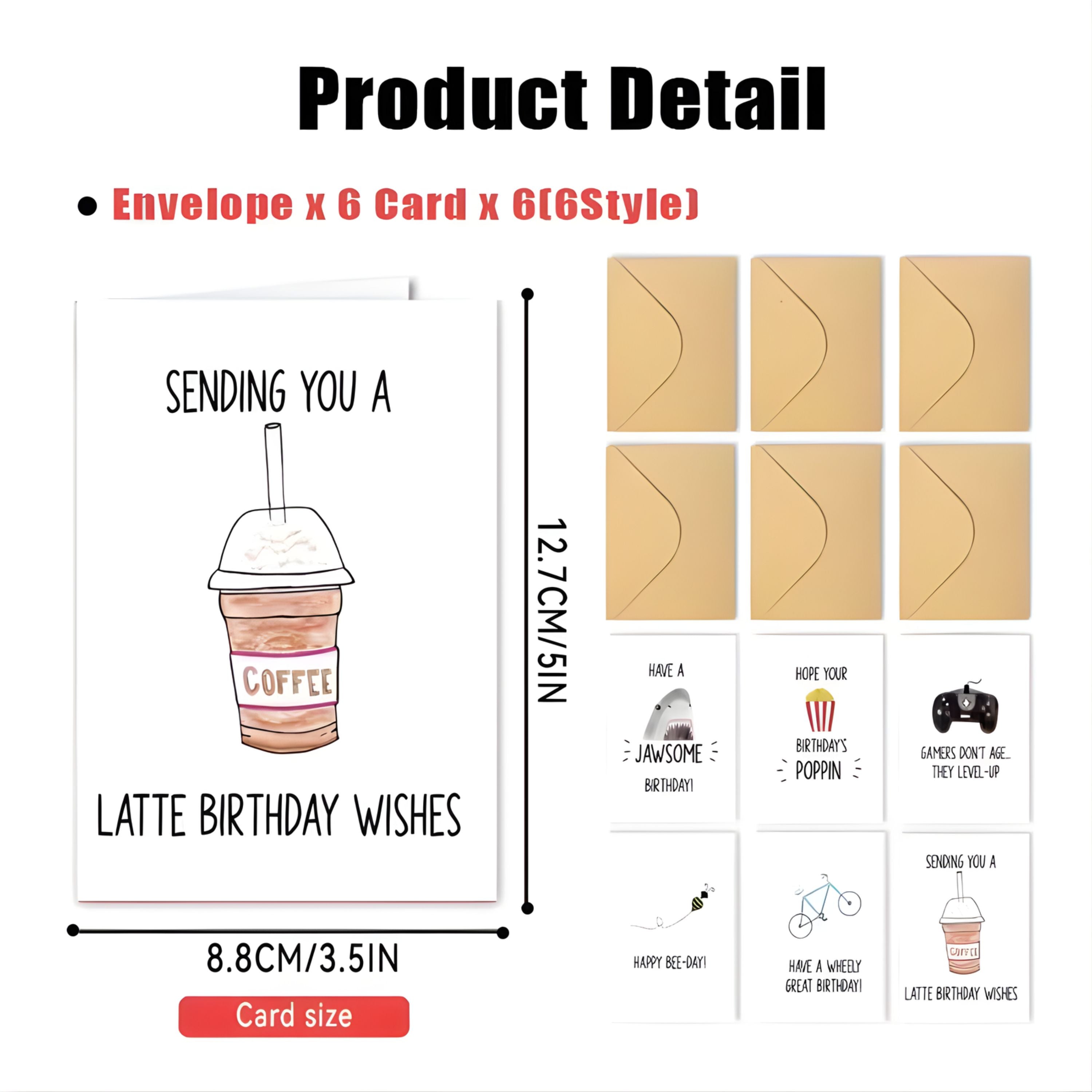 Kitcheniva 6 Pack Humorous Assorted Birthday Cards with Envelopes, (3.5x5 In, Blank Inside)