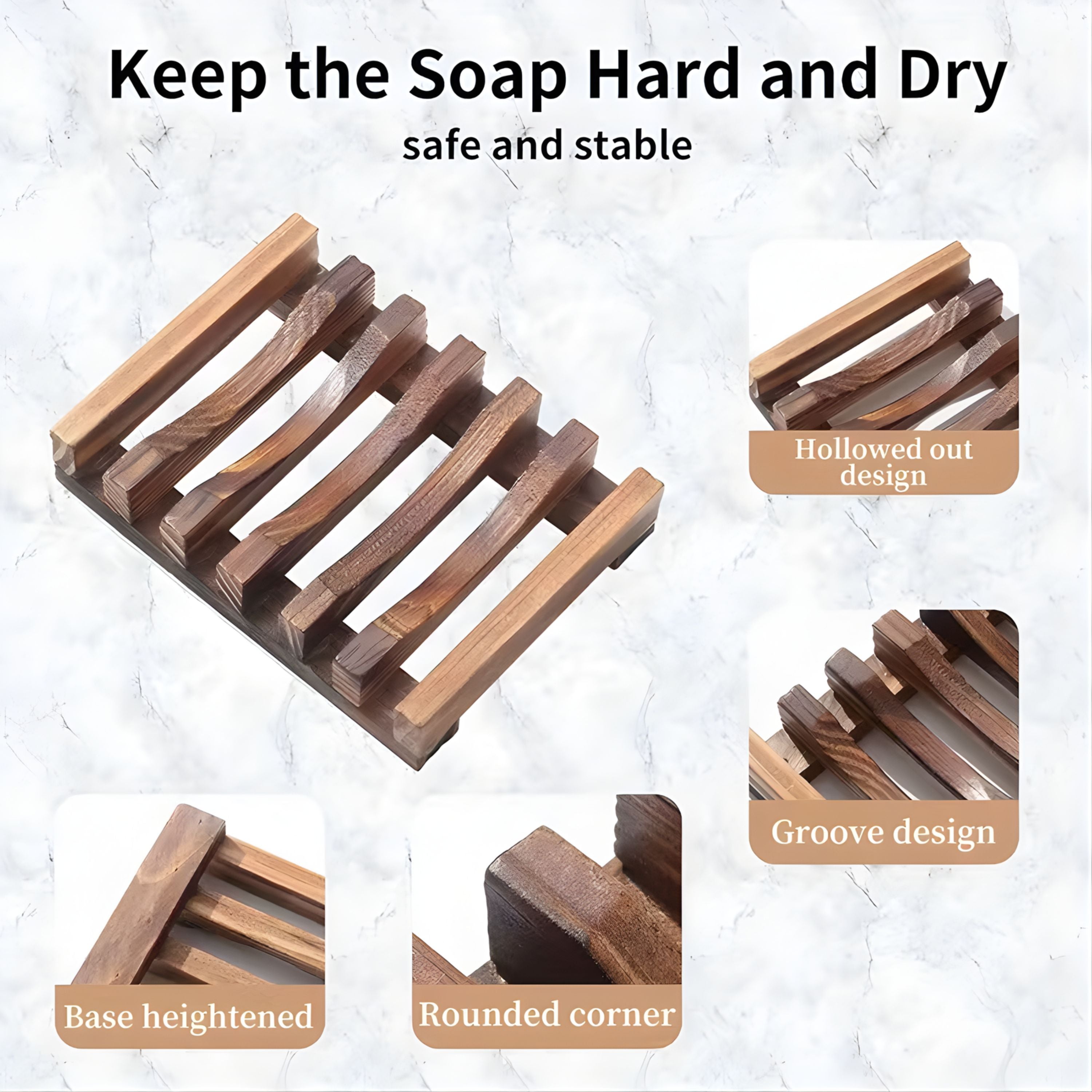 Kitcheniva Self-Draining Wooden Soap Dish 1 Pcs - Charred Wood Soap Holder
